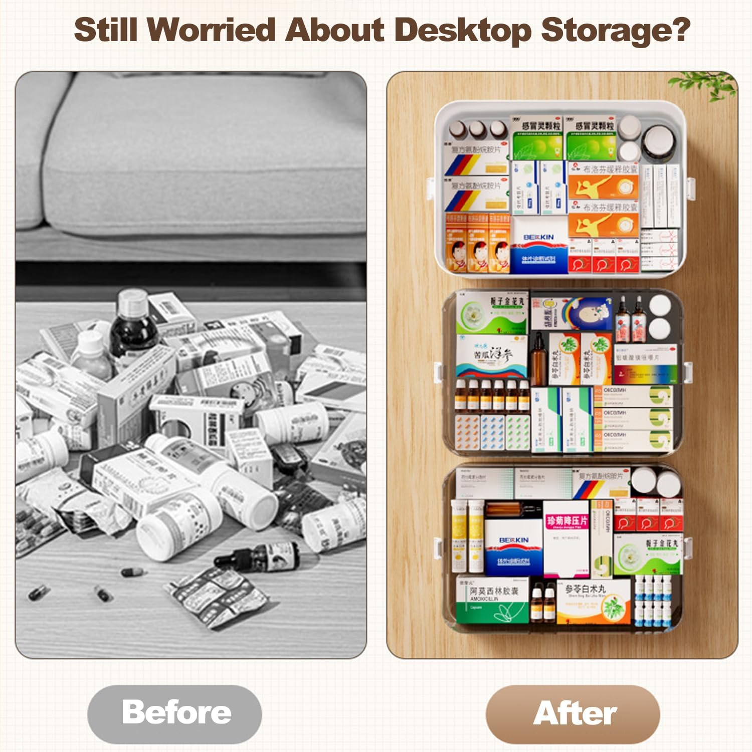 Medicine Storage Box with Handles,3-Tier Portable PP Large Capacity Household Portable Medical Storage Box,Sealing Buckle & Dual Trays Partitioned Bedroom Storage for Family, Office and Travel