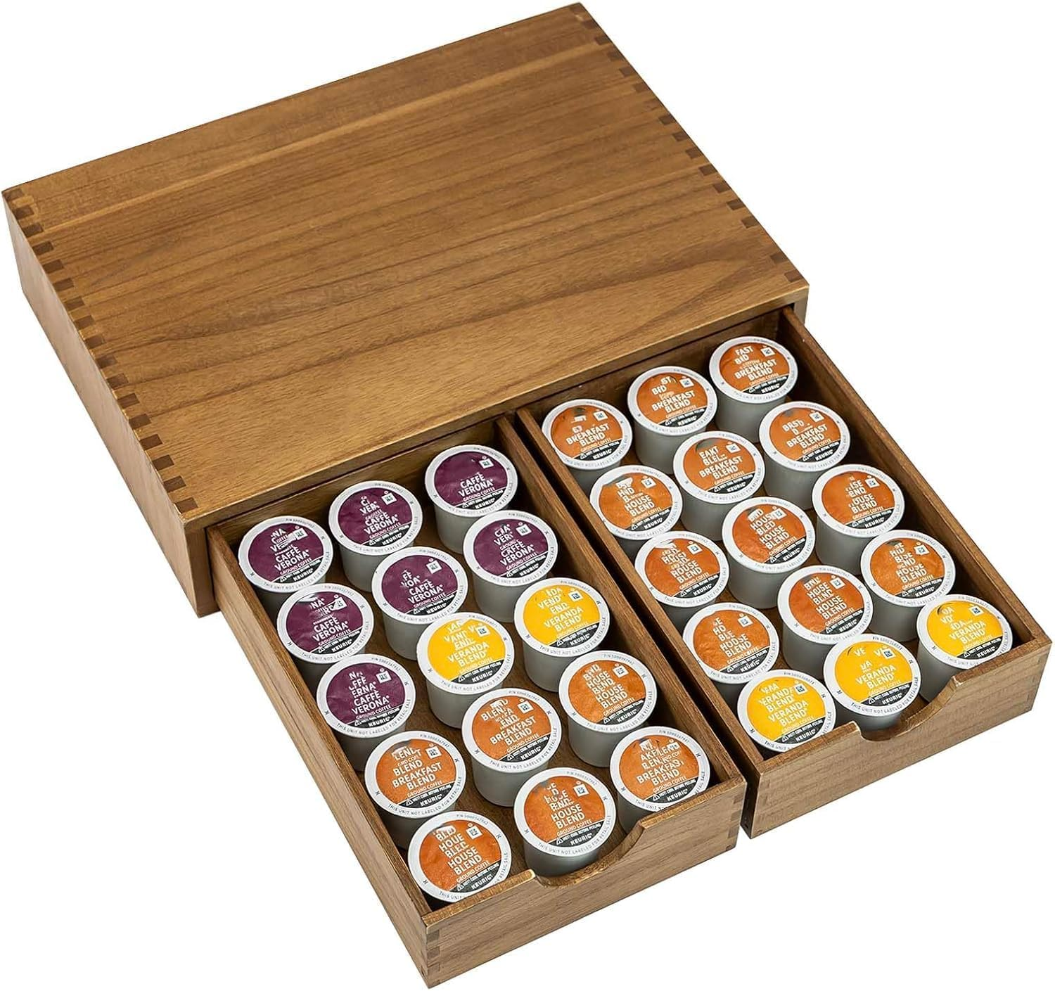 Wooden K Cup Organizer Coffee Pod Storage Box, Coffee Pods and Tea Organizer Holder, K Pod Drawer Coffee Maker Machine Stand, Organizador De Cafe, Kcup Drawer Organizer under Brewer, 30 Pod Capacity image number 1