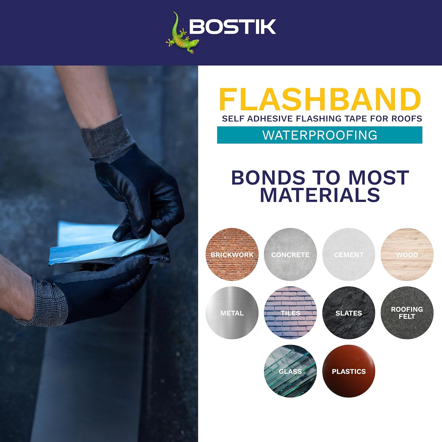 Bostik Flashband Self Adhesive Flashing Tape for Roofs, Provides an Instant Watertight Seal, Colour: Grey, 100Mm X 10M image number 4