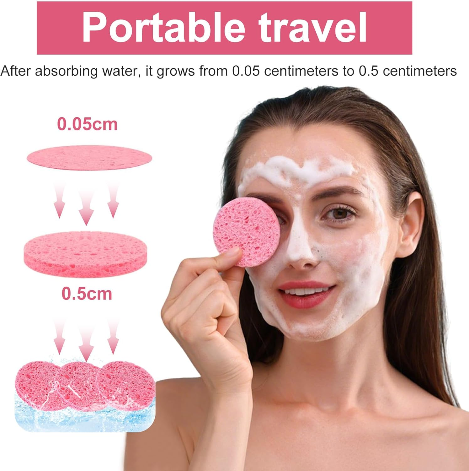 Pack of 60 Compressed Face Sponges, Reusable Makeup Remover Pads, Make-Up Sponge, Cellulose Face Sponges, for Removing Make-Up, Cleansing and Exfoliating the Face image number 2