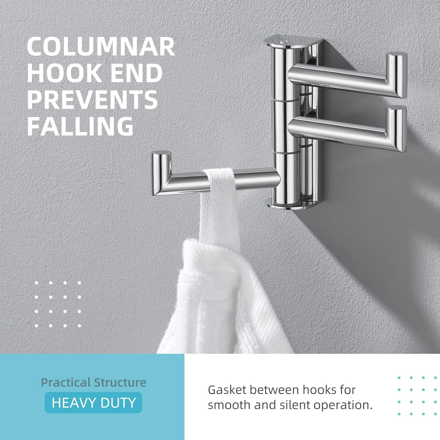 Angle Simple Towel Hook for Bathroom, SUS 304 Stainless Steel Foldable Robe Towel Holder, Wall Coat Hook, Polished Chrome image number 4