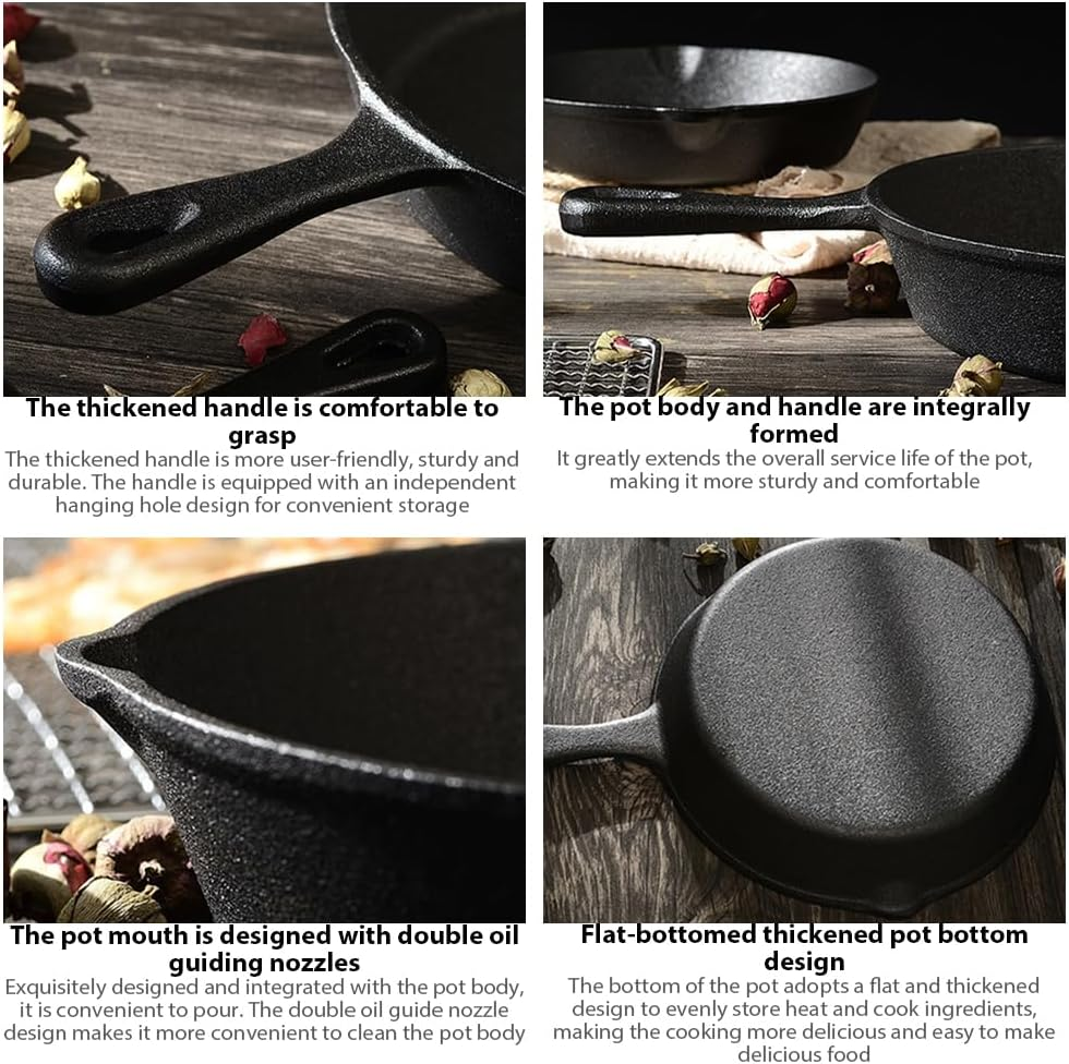 MTSDM Cast Iron Skillet Set, Non Stick Frying Pans Sets, Pan Cookware Set, Kitchen Dinner Set Utensil Pans, BBQ Induction Cookware Frypan, Steak Skillet, with Scald-Proof Gloves and Oil Brush