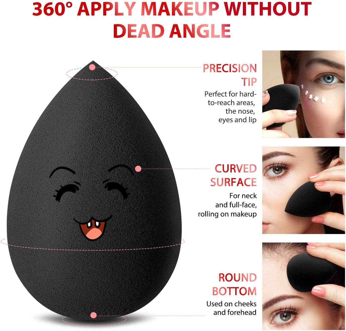 Larbois Makeup Sponges, 3-Pack Blender Beauty Foundation Blending Sponge Set for Dry & Wet Use (Drop Shape, Black) image number 5