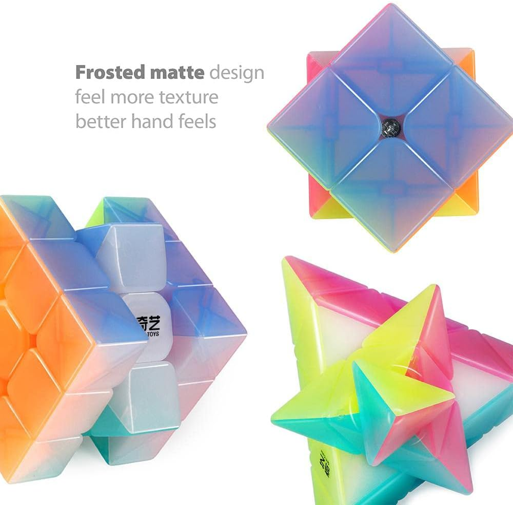 D-Fantix QYTOYS Jelly Stickerless Speed Cube Set, Qidi S 2X2 Warrior W 3X3 Qiming Pyramid Magic Cube Puzzle Toys image number 5