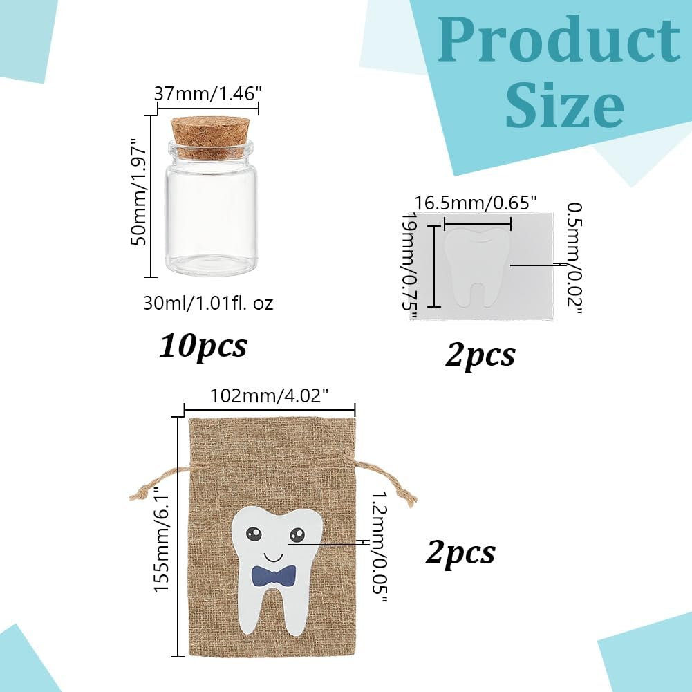 Arricraft 2 Pcs Tooth Fairy Bag Sets with 2 Small Glass Bottles, Baby Tooth Holder Teeth Keepsake Boxs for Lost Teeth for Boys image number 3