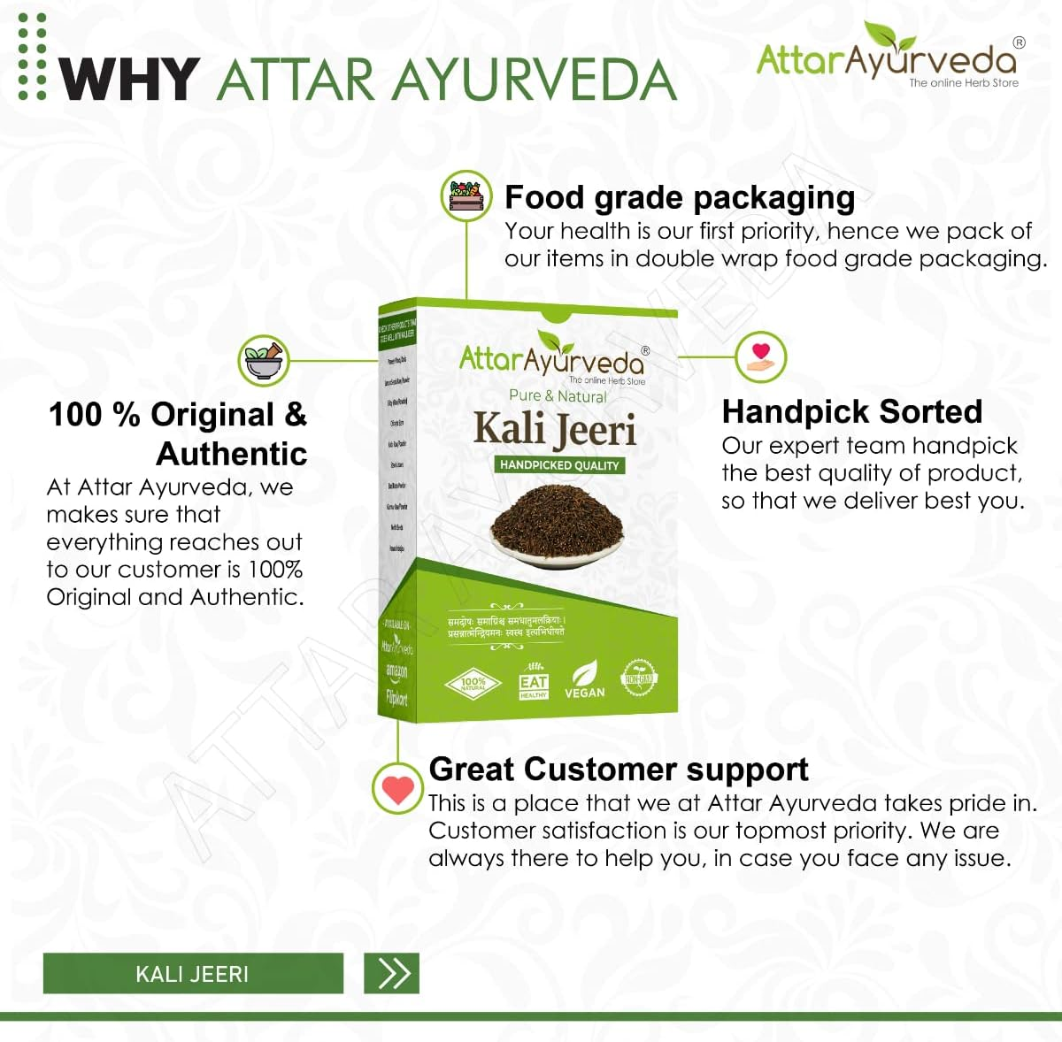 Attar Ayurveda Original Kali Jeeri 100% Natural| No Chemicals or Preservative Sorted Ready to Use Black Cumin or Centratherum Anthelminticum 100 Grams image number 1