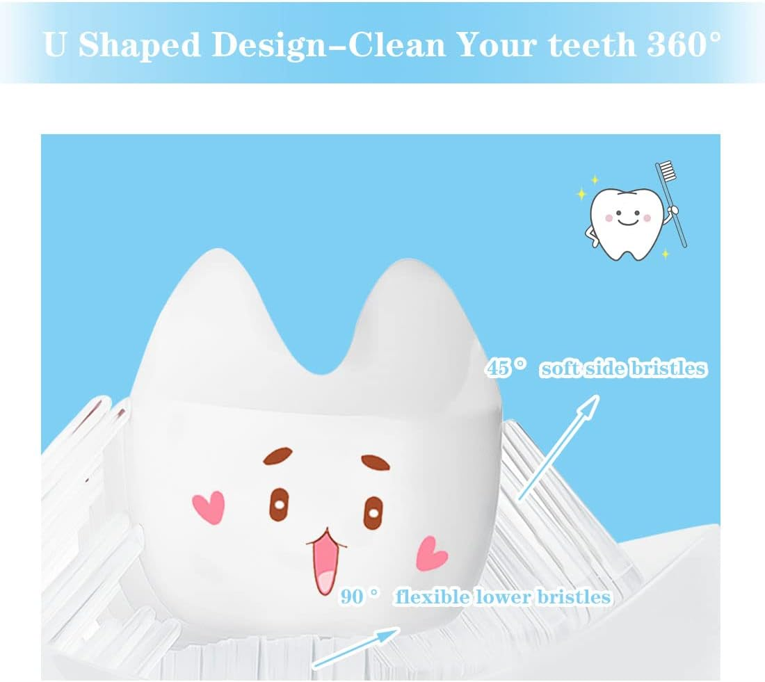 4 Packs Kids U Shaped Toothbrush Whole Mouth with Silicone Bristles Massage Childrens Tooth Brush, 360&deg; All-Round Oral Cleaning, U-Shaped Training Toothbrushes for Kids (6-12 Years Old) image number 1