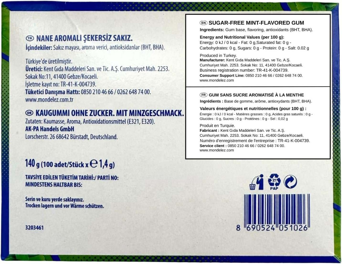 Sugarless Falim Plain Gum - Mint Flavoured - 100 Pieces - Individually Wrapped by N/A