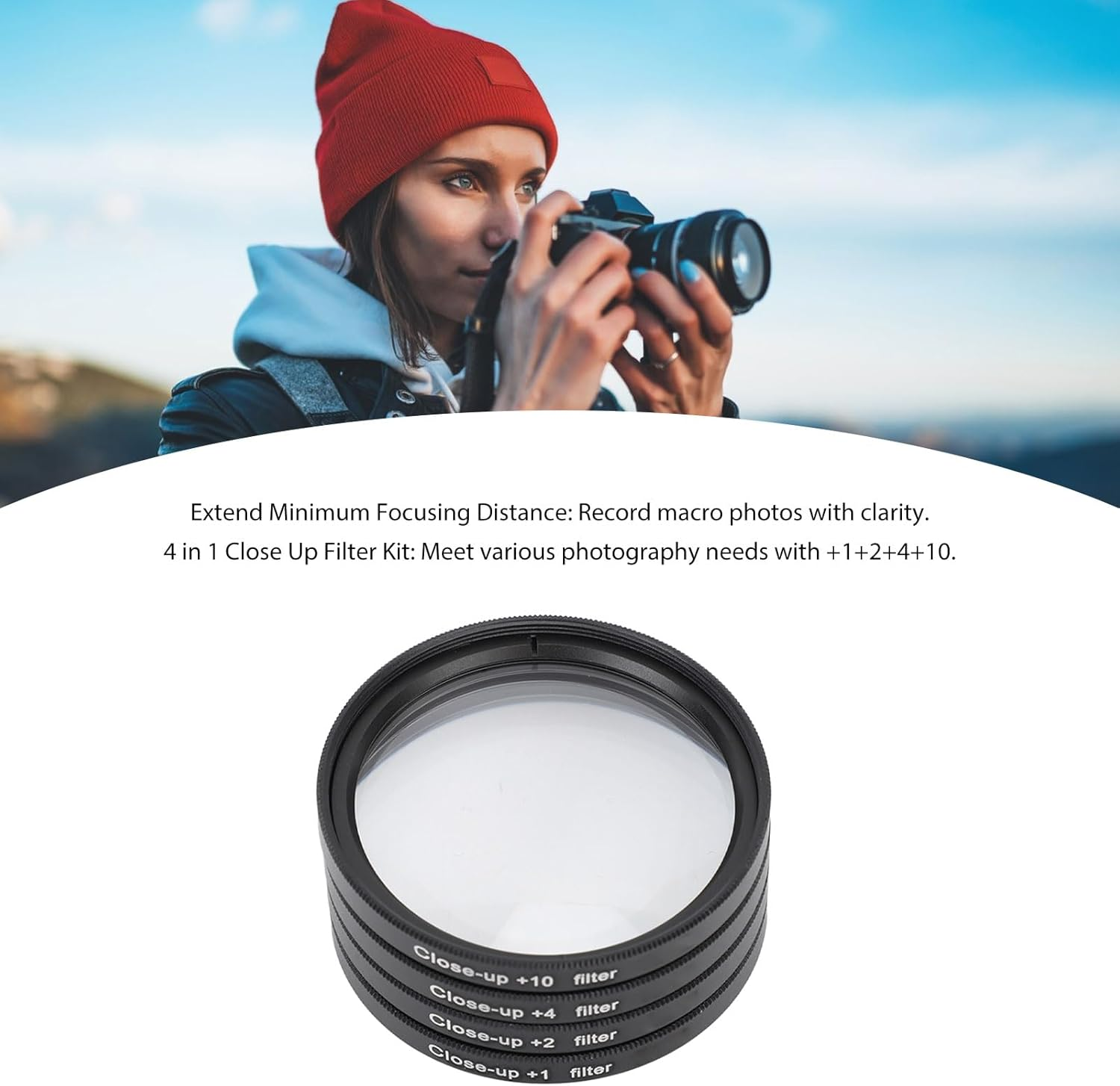 OVAQUIXI Close up Filter Kit Optical Glass +1 +2 +4 +10 Macro Lens Filter for Digital Camera Photography (82Mm) image number 4