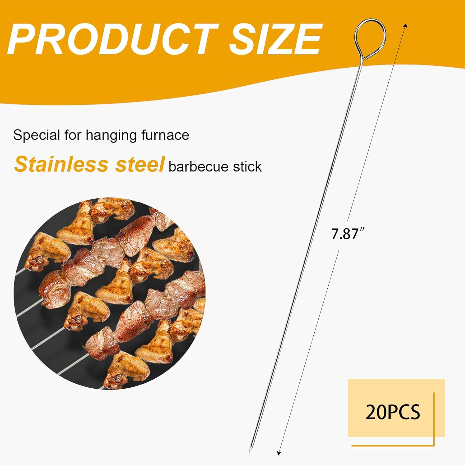 20 PCS BBQ Metal Skewers Stainless Steel, 7.87"/20Cm Food-Grade Metal Kebab Skewers for Kebabs, Grilling, Oven, and BBQ - Durable & Reusable image number 3