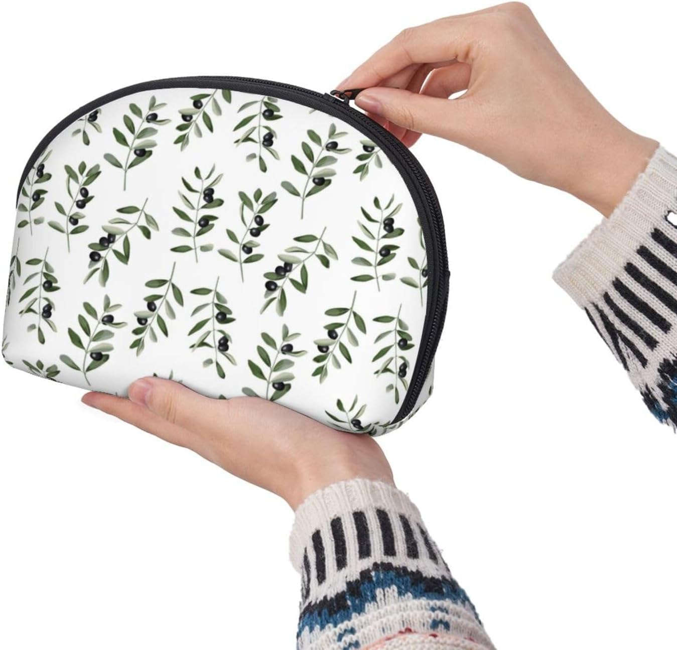 Cozimangoe Coin Pouch Makeup Bags Set, 2 Piece Shell Shape Cosmetic Bag with Pockets for Daily Travel Handbag Lipstick Keys Toiletry, Personalized Olive Branch Watercolor Style Nature image number 5