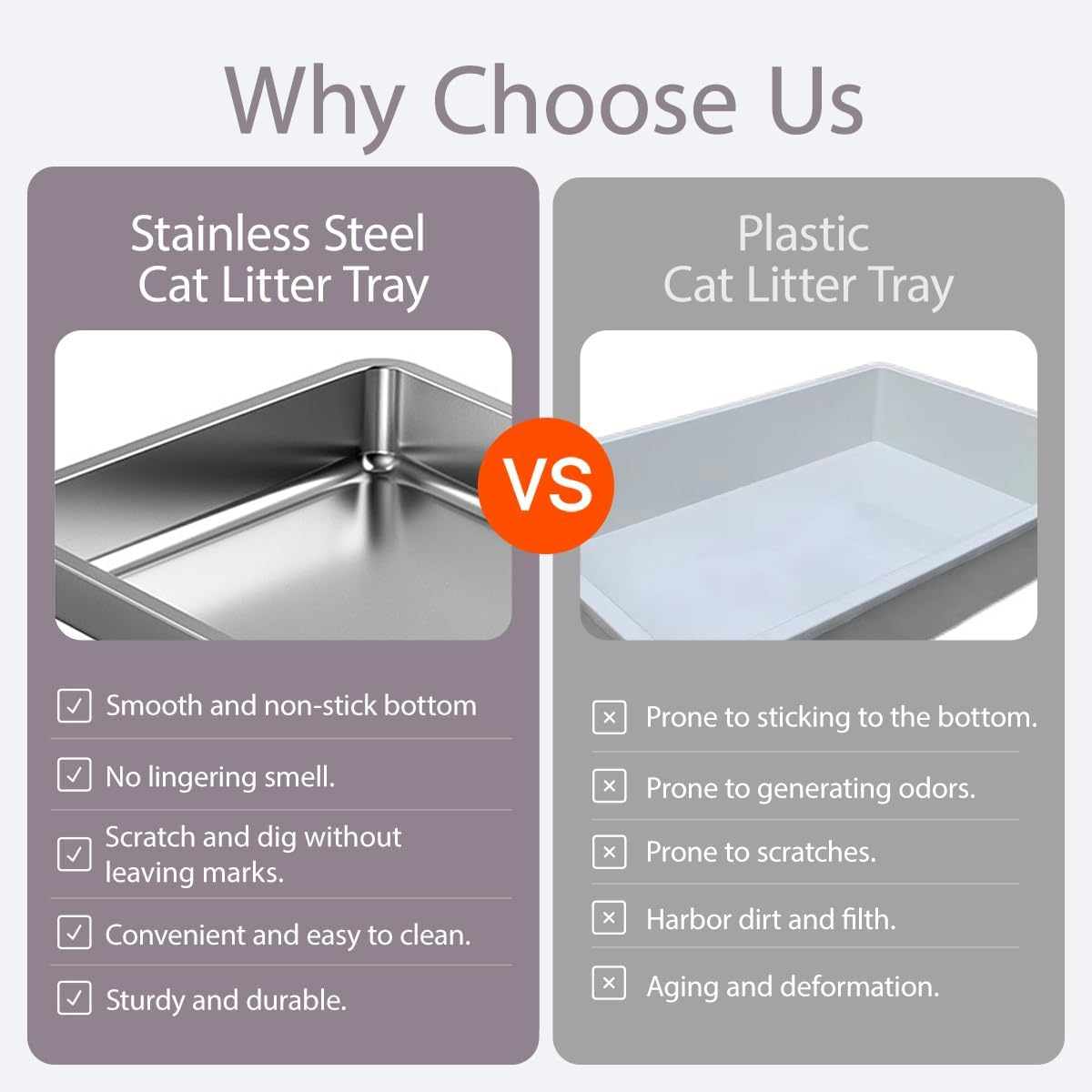 Blissify Enclosed Stainless Steel Litter Box, Large Kitty Litter Tray with Scoop & Drawer Design, Foldable Pet Toilet Box with High Sided, Anti-Leakage, Non-Sticky, Easy Cleaning, Grey