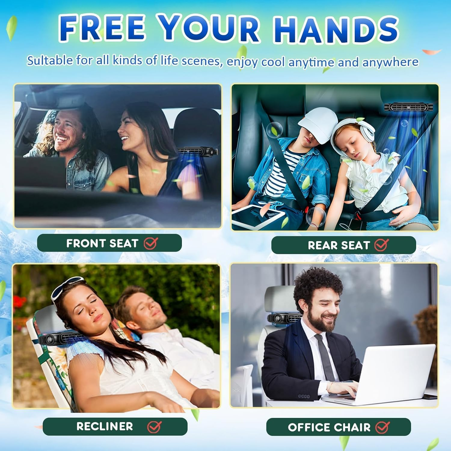 Vehicle Fan, Car Fans That Blow Cold Air, Fan for Backseat of Car, Seat Coolers for Vehicles, Car Fan for Backseat Kids, Car Seat Air Conditioner (Black) image number 5