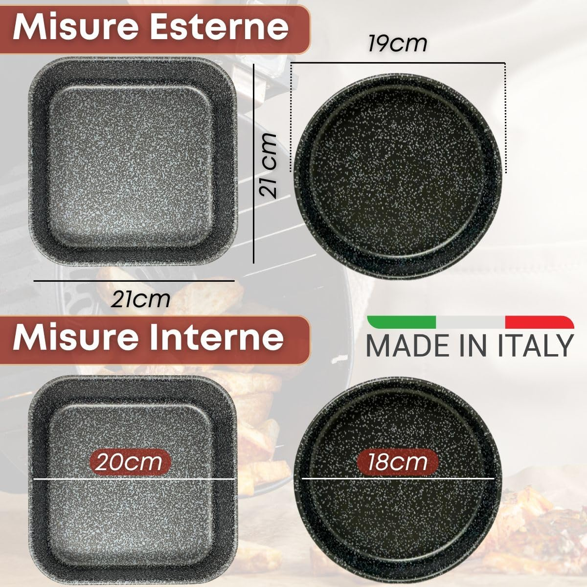 NAMAI - Set of 20 X 20 Cm Air Fryer Baking Tray + Cake Tin 18 Cm, Aluminium, Non-Stick Coating, Dishwasher Safe, Stone Look, Made in Italy (20 X 20 + Cake Tin 18) image number 4