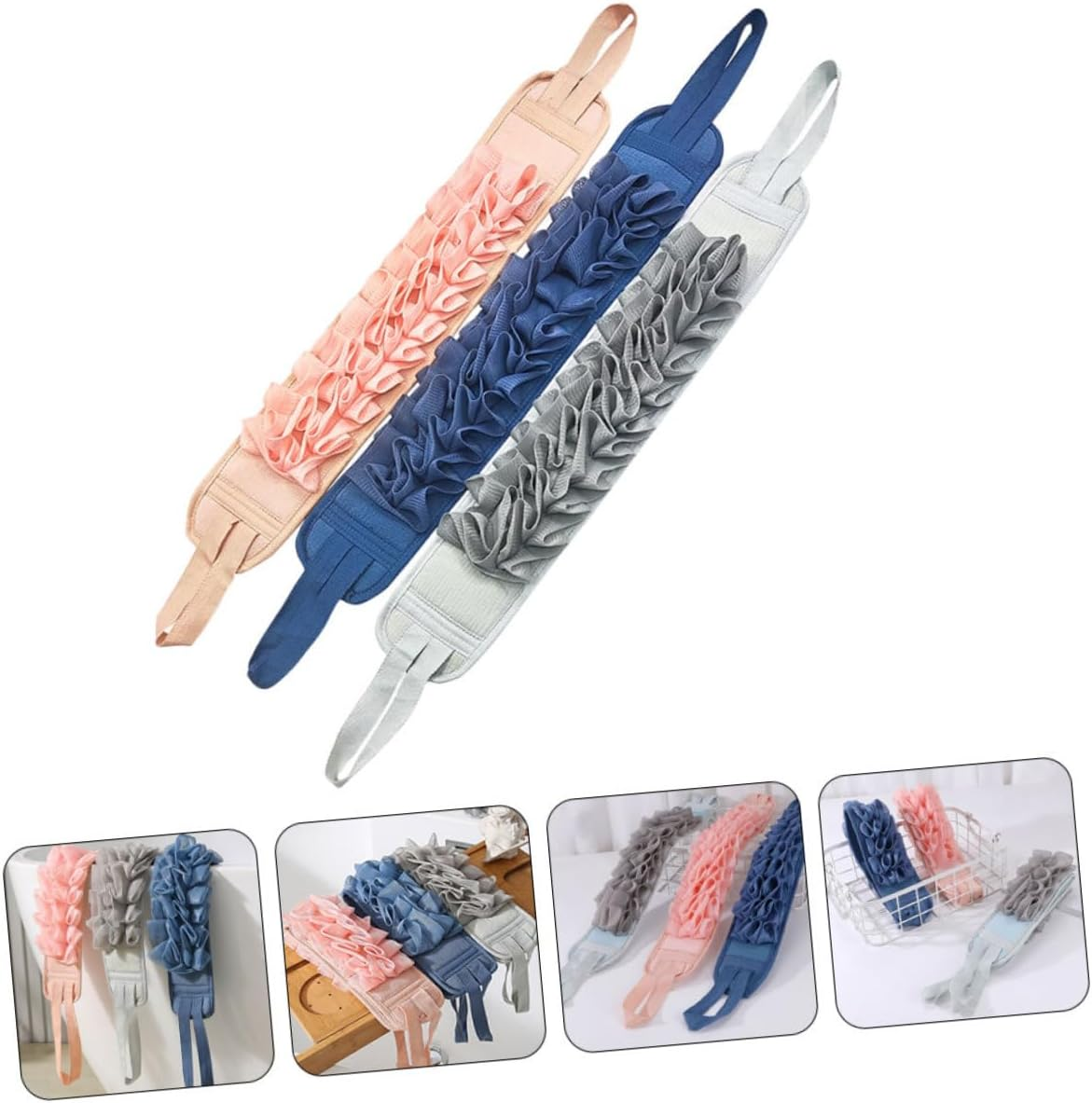 PACKOVE 3Pcs Dual-Sided Back Scrubber Exfoliating Strip for Shower Bathing and Relaxing Massage image number 2