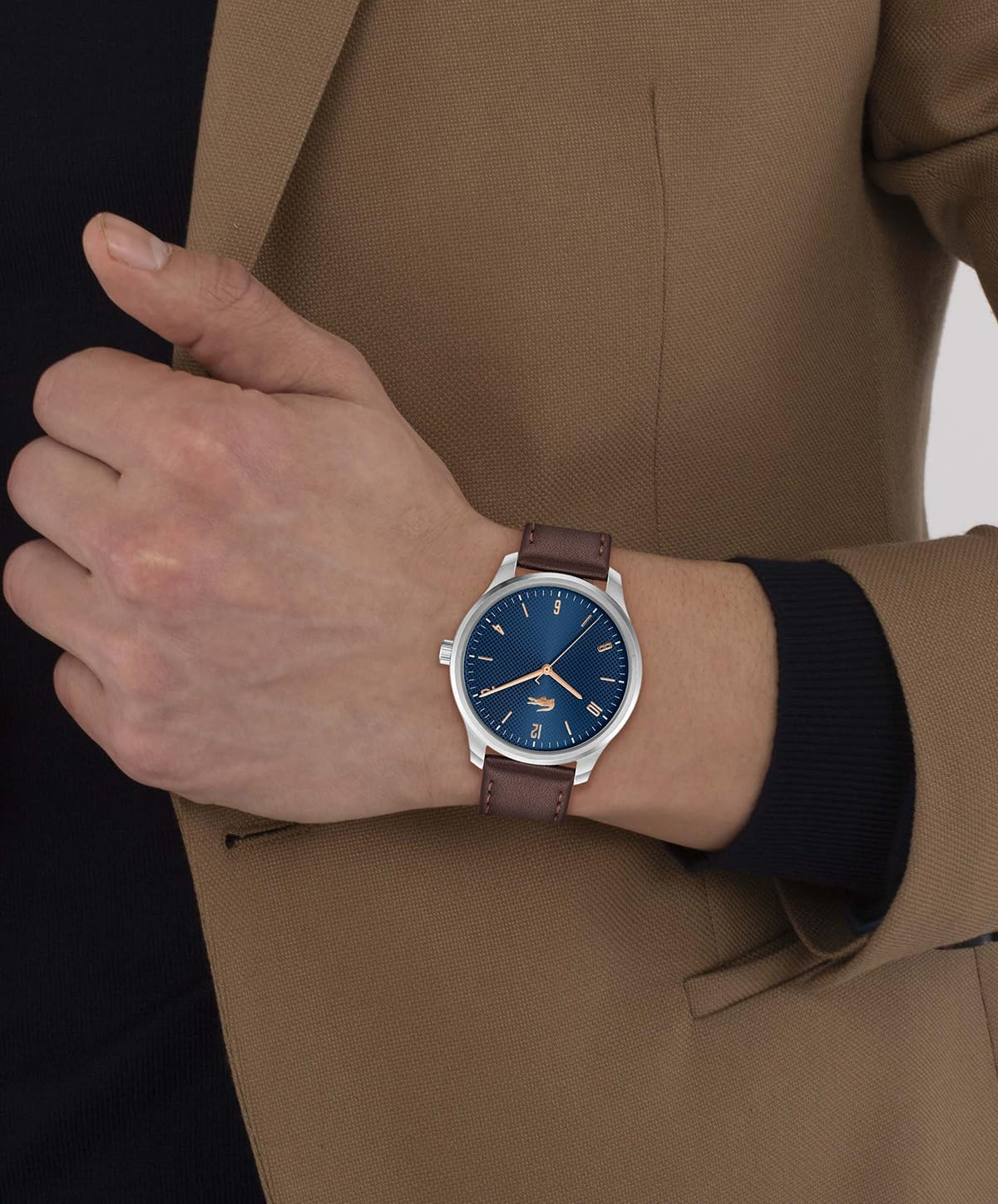 Lacoste Men'S Lisbon Brown Leather Quartz Basic Watch, 2011322, Navy, 42 Mm image number 3