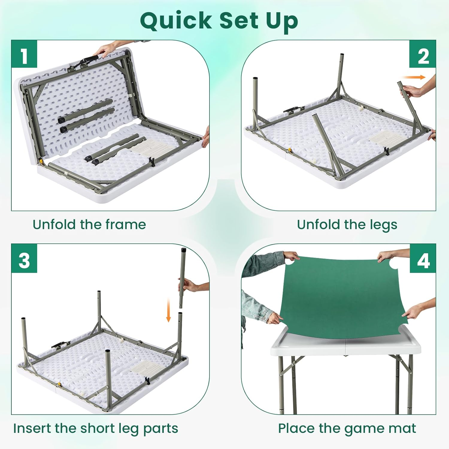 Giantex 90Cm Folding Mahjong Table, 4 Player Game Card Table W/Cup Holders & Smooth Felt Mat, Carrying Handle, HDPE Tabletop, Metal Legs, Portable Mahjong Game Table (Pure Green) image number 5