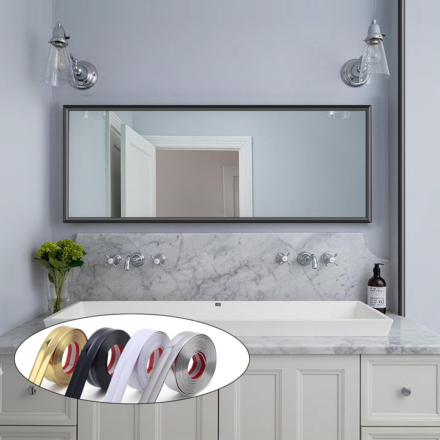 Peel and Stick Multifunctional Molding, 3-In-1 Design - Wall Trim & Corner Guards & Caulk Strip Baseboard for Floor, Table and Door Frame (Shiny Silver, 5M X 2Cm) image number 5