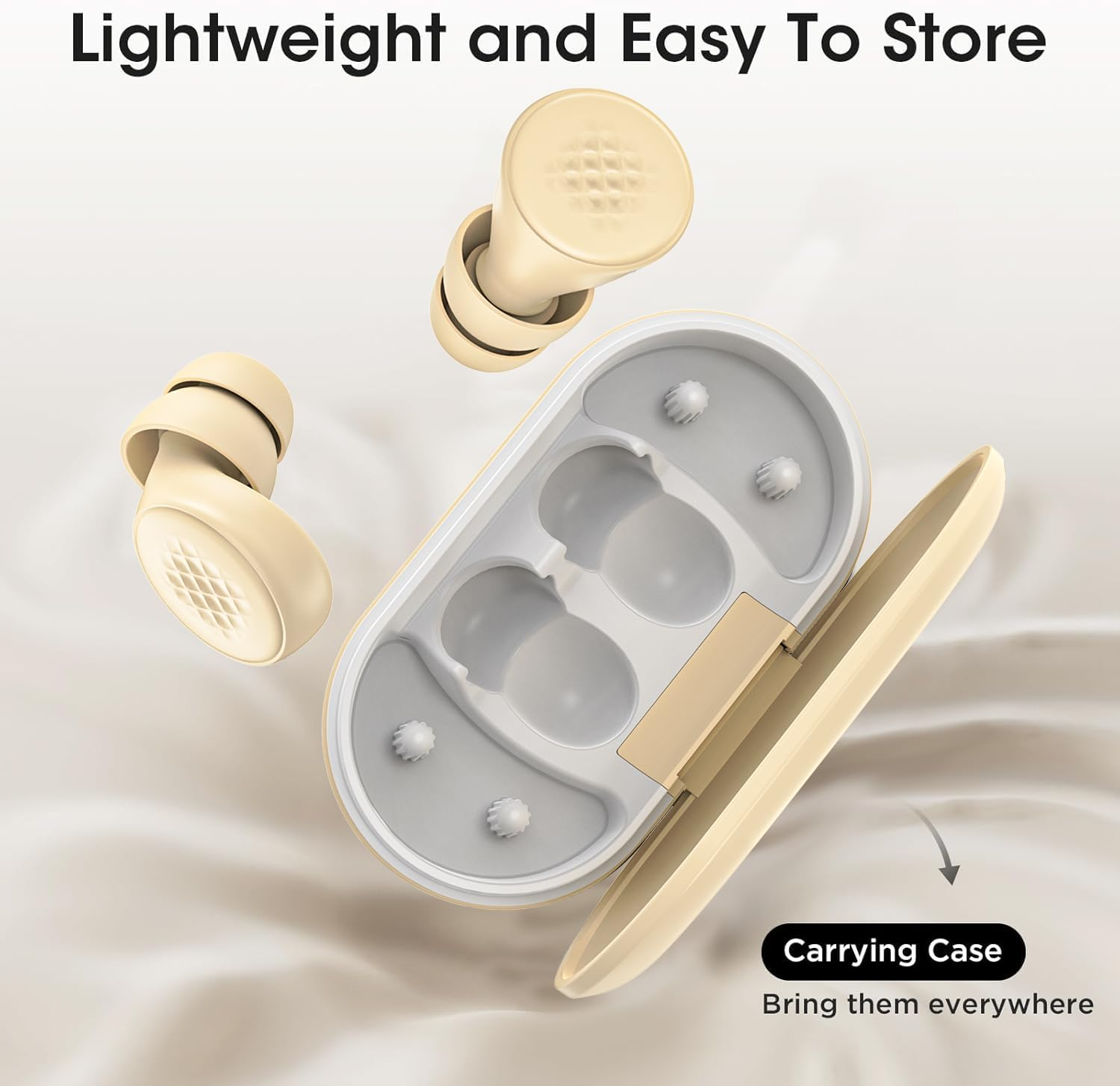 Ear Plugs for Sleeping, Travel, Concerts, Working. 45Db Protection Earplugs. Custom Fit with 7 Pairs of Replaceable and Reusable Ear Tips. Soft, Reusable, Comforatable & Lightweight. Using State of the Art Nano-Sound-Absorbing Materials with Mesh Filter for Superior Reduction. - Beige image number 5