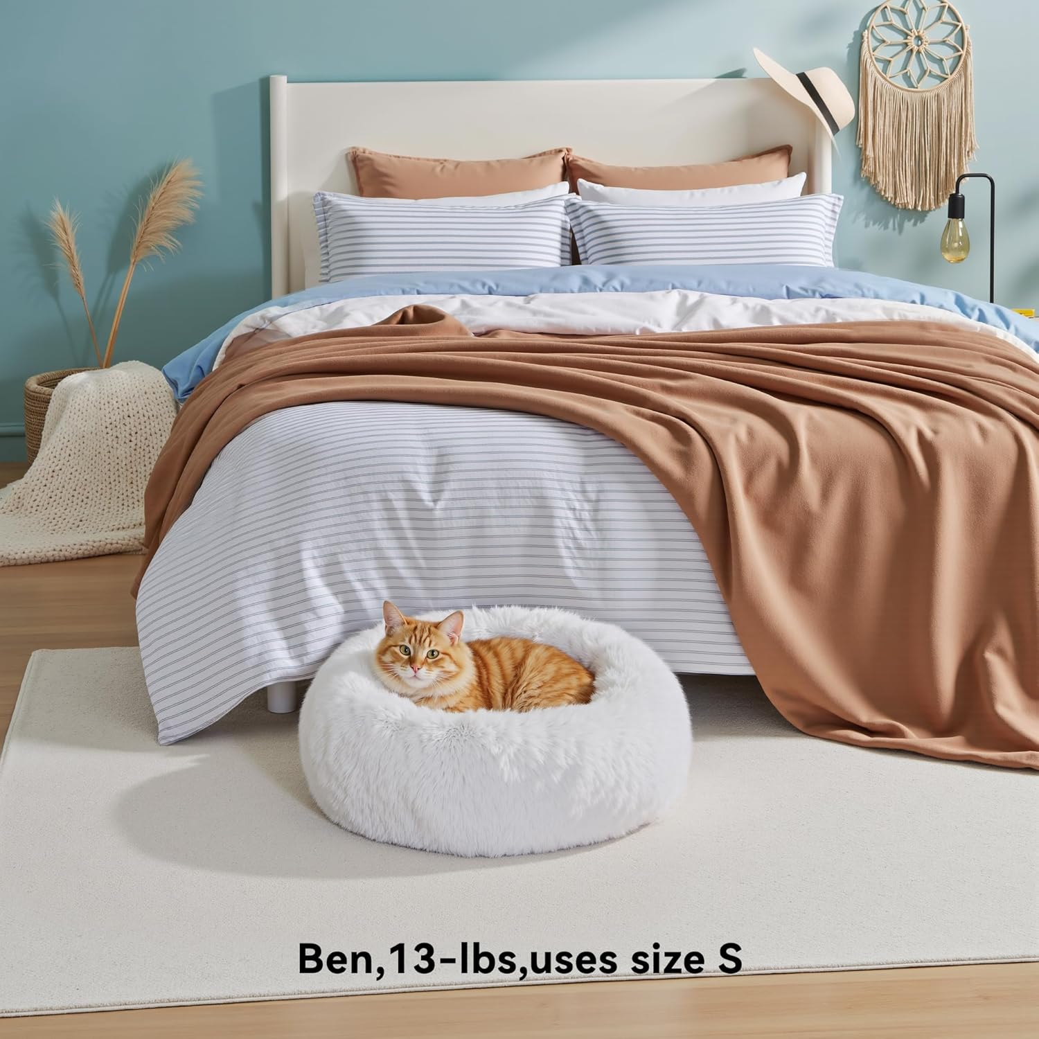 STORMHERO Calming Dog Bed, Cat Bed Fluffy Warming Cozy Soft, Pet Bed for Small Medium Dogs and Cats, White