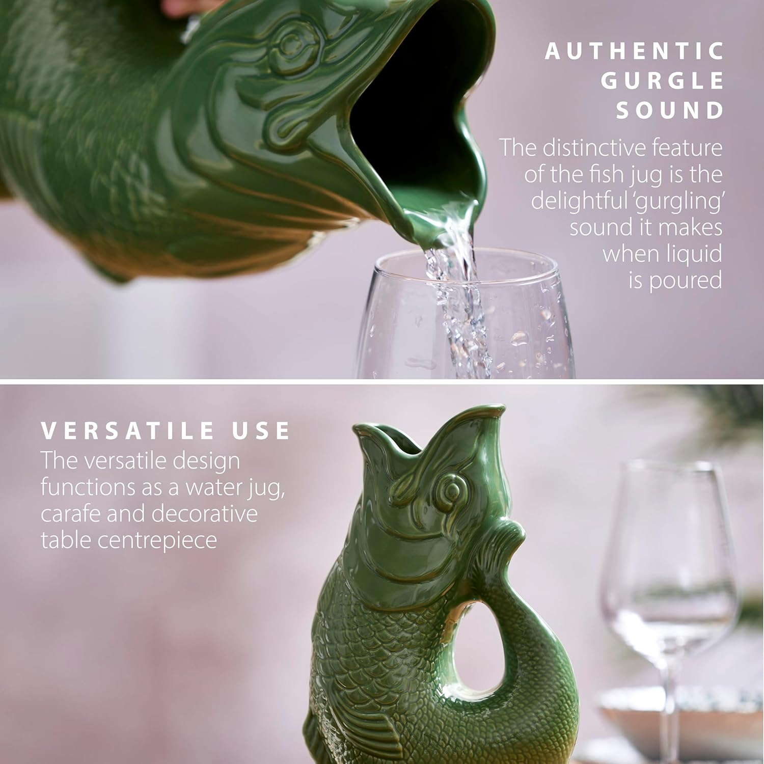 Wade WA967803GRN Fish Jug, Earthenware, Iconic UK Heritage, Made in Stoke-On-Trent, 1.2L, Forest Green image number 6