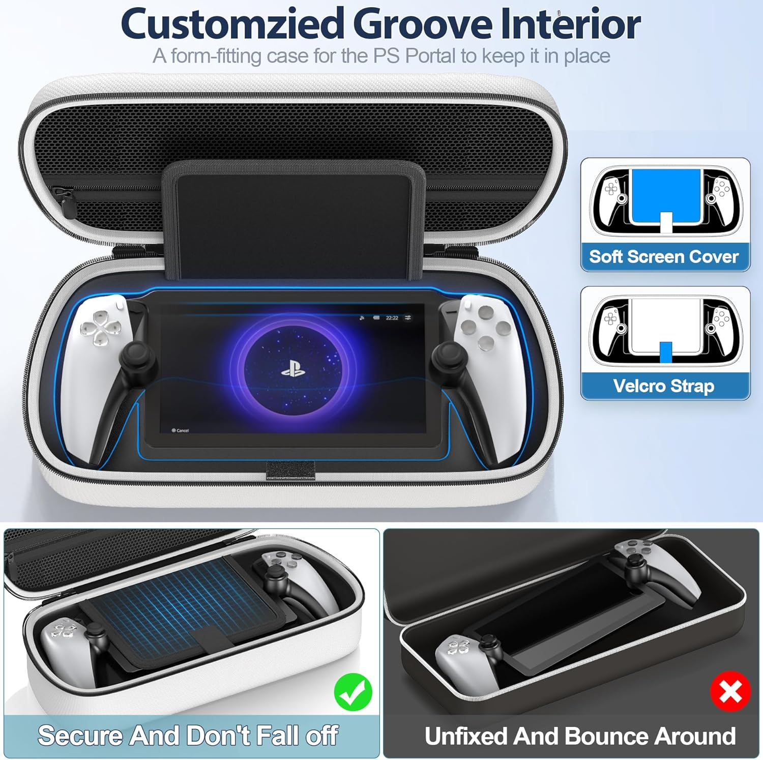 Rysker Playstation Portal Case for PS Portal Remote Player, PS Portal Carry Case with Zip Pocket for PS Portal Accessories, PS5 Portal Carrying Case, Hard Travel Case Storage Bag for PS Portal, White image number 1