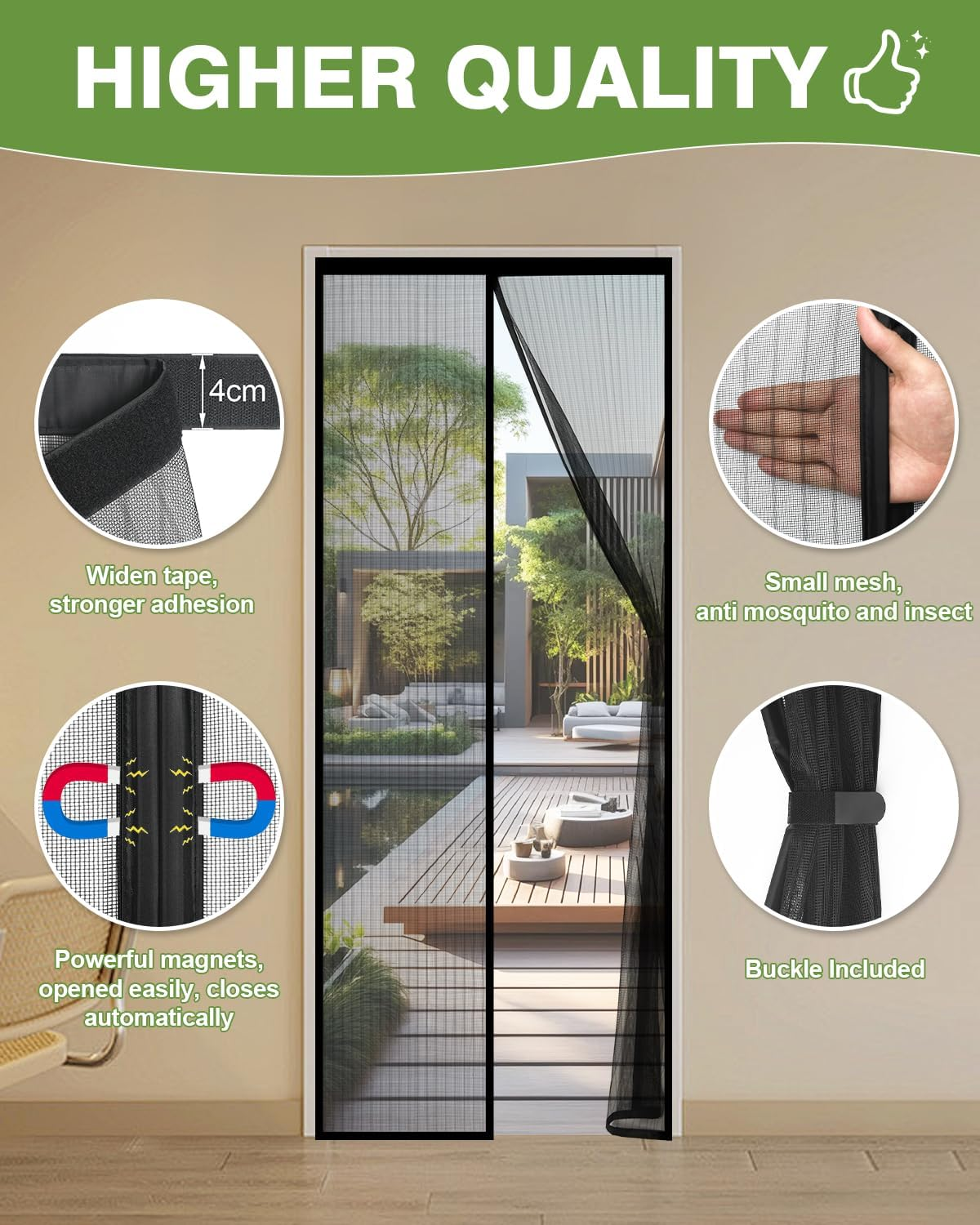 Auxmir Fly Screen Balcony Door Magnetic 100 X 240 Cm, Thickened Fly Screen Door with Stronger Magnets 4 Cm Wide Adhesive Strips, Insect Protection Balcony Door No Drilling for Patios Living Room