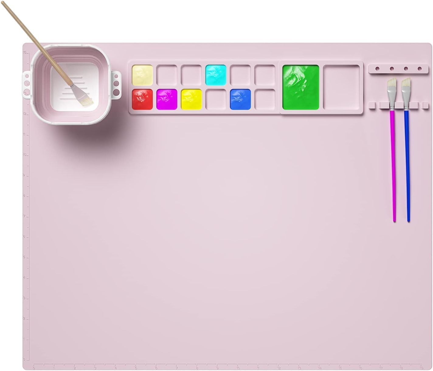 Silicone Craft Mat, 20&times;16 Inches Silicone Painting Mat with Water Cup and Paint Holder, Silicone Artist Mats for Crafts, Painting, Art, Clay, Silicone Sheets Creater Mat for DIY Projects (Blue)