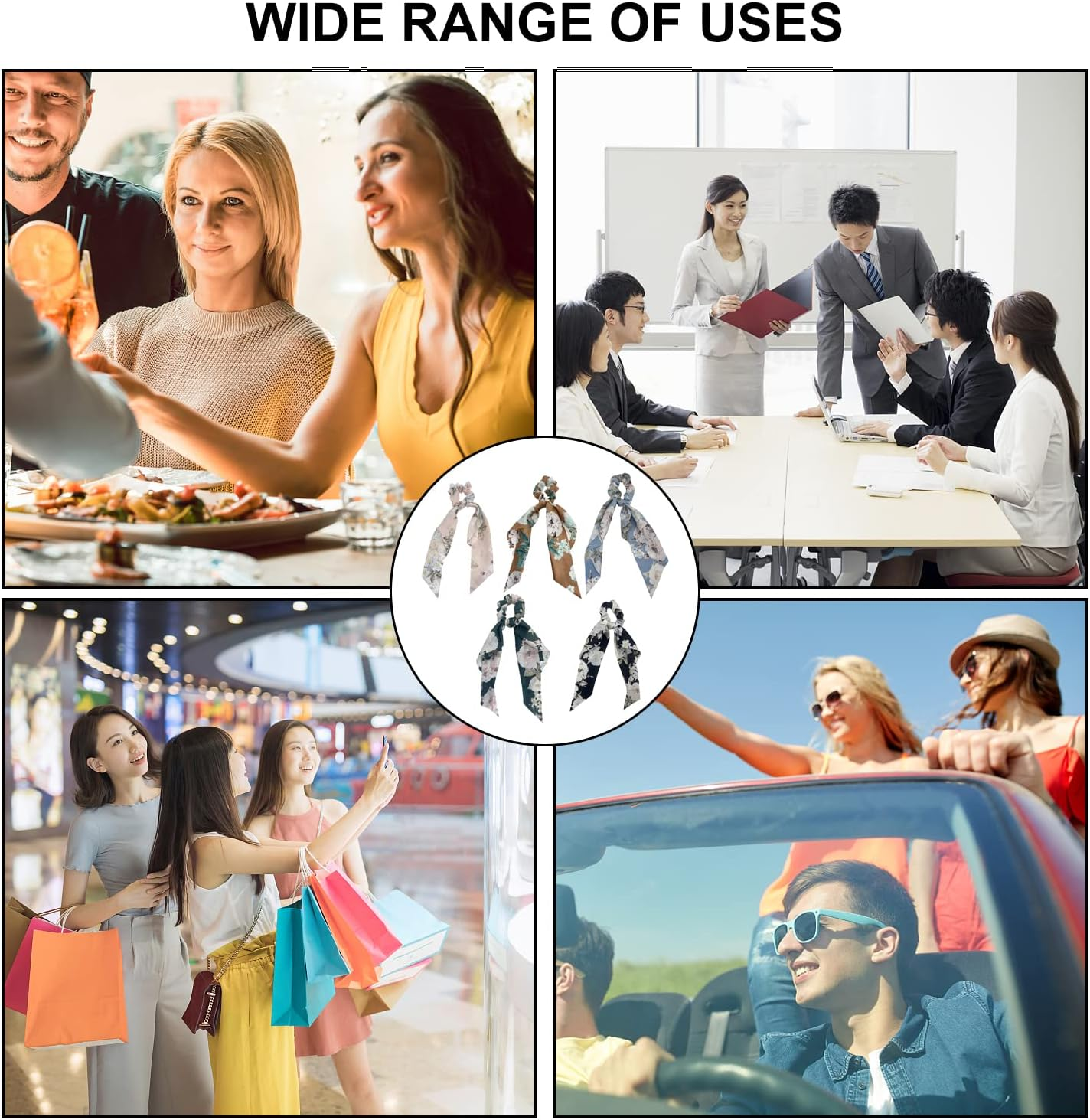 5Pcs Hair Scarf Headbands, 4Pcs Floral Chiffon Fat Sausage Hairbands, Elastic Flower Headbands, Ponytail Hair Accessories, Fashion Women'S Hair Accessories for Women Girls image number 4