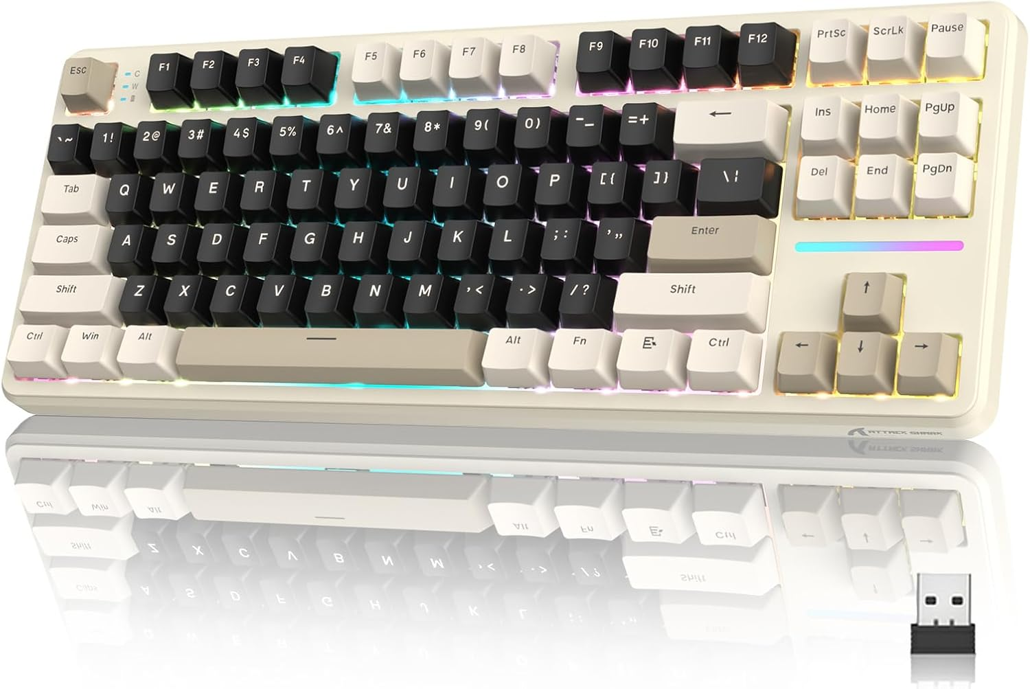 ATTACK SHARK X87 Wireless Gasket Mechanical Keyboard,Tkl Tri-Mode Bt5.0/2.4Ghz/Usb-C Gaming Keyboard,Hot Swappable,Side Printed PBT Keycaps,Pre-Lubed Strawberry Switche RGB Backlit Keyboard-Moon Night