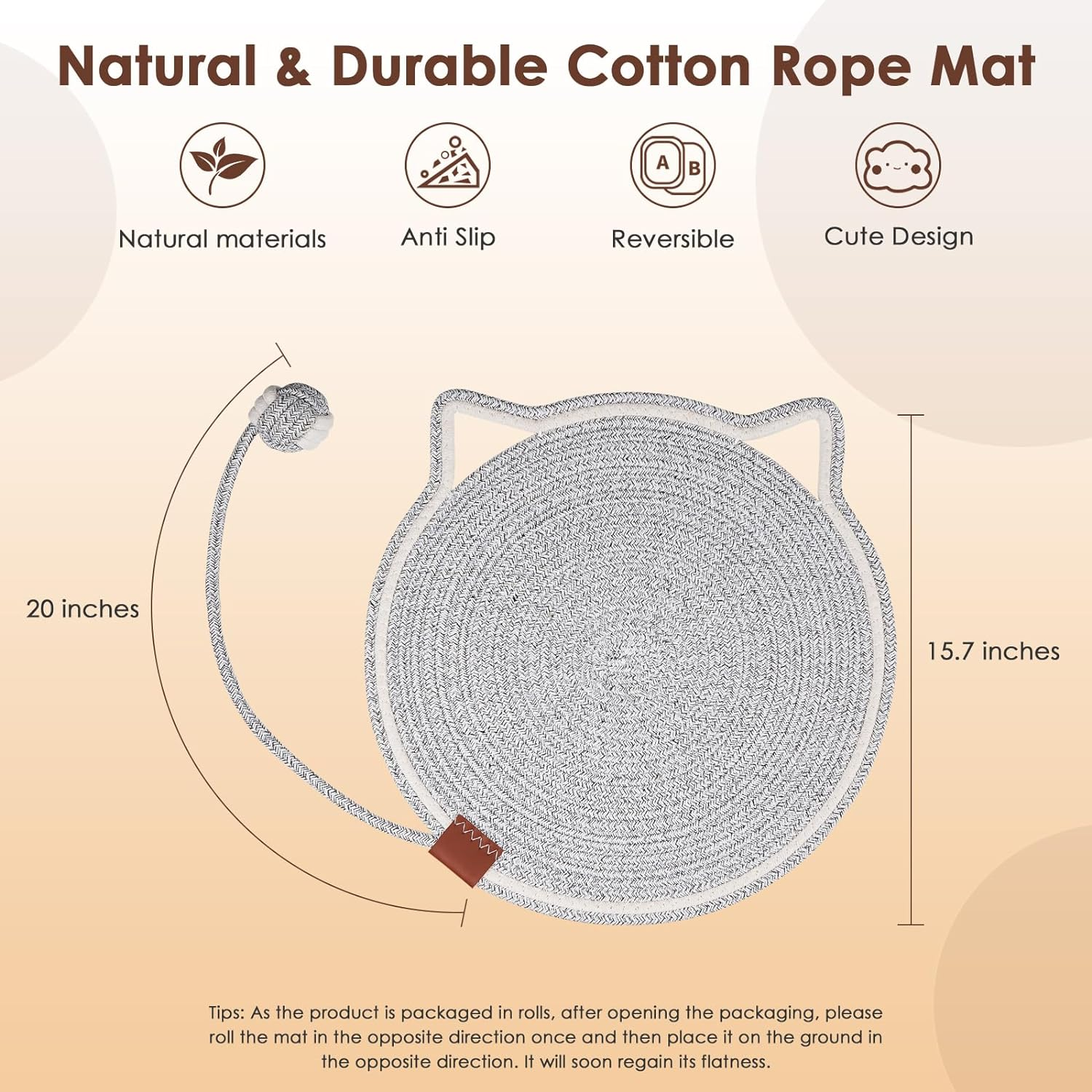 Cat Scratcher Mat, Natural Cotton Rope Cat Scratch Pad, 15.7'' round Horizontal Floor Cat Scratching Pads for Indoor Cats, Cat Furniture Protector for Wall, Couch, Carpets, Sofas image number 4