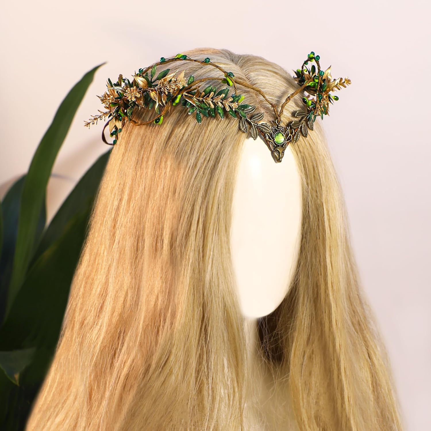 MOSTORY Woodland Flower Fairy Crown, Floral Elf Headpiece for Renaissance Accessories Women, Elven Forest Circlet Headband for Renfaire Halloween Cosplay Fantasy Photo Shoot image number 2
