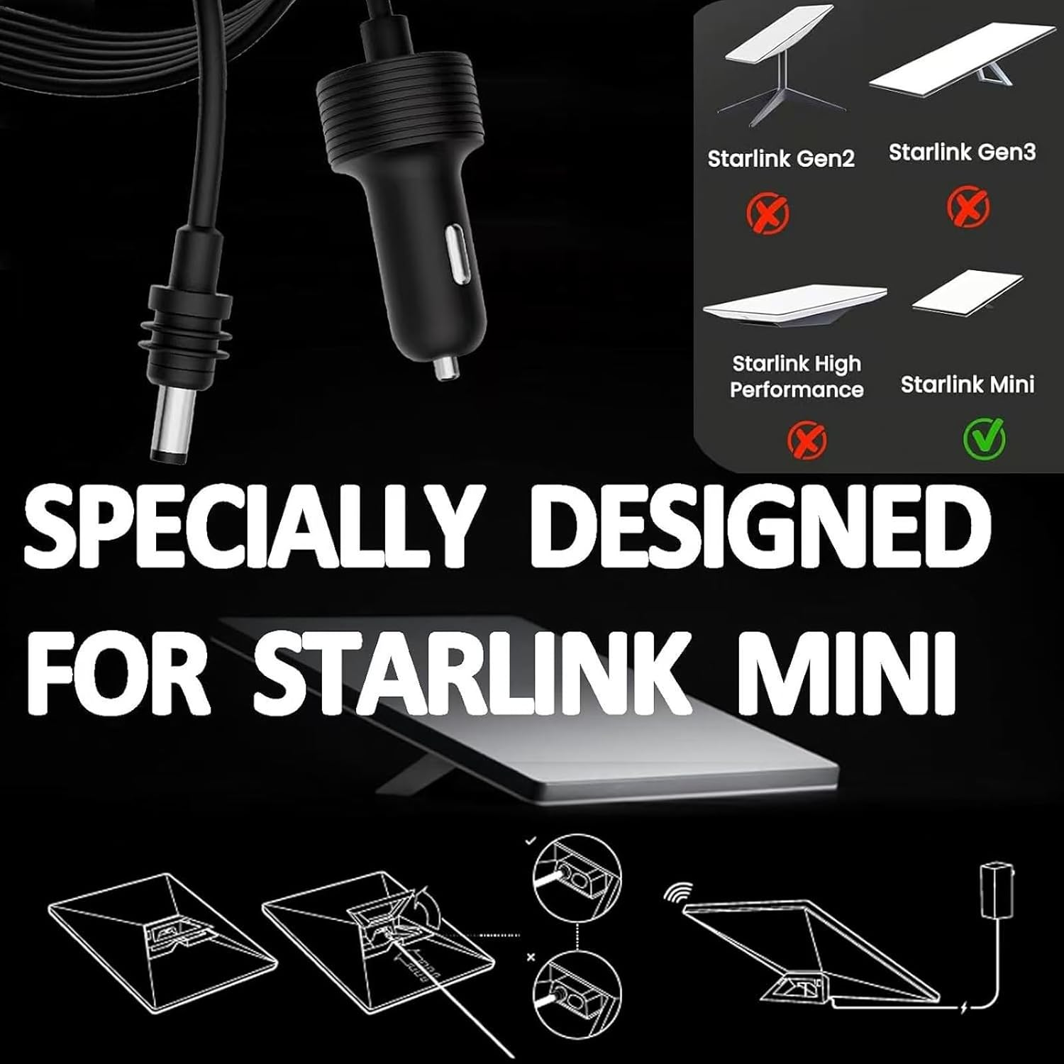 MAEZOE Starlink Mini 12V Adapter Car Charger, 3M/10FT Power Cable for Mini Starlink with Cigarette Lighter Plug Adapter, Heavy Duty 16AWG Waterproof DC Power Cord for Trucks and Cars image number 3