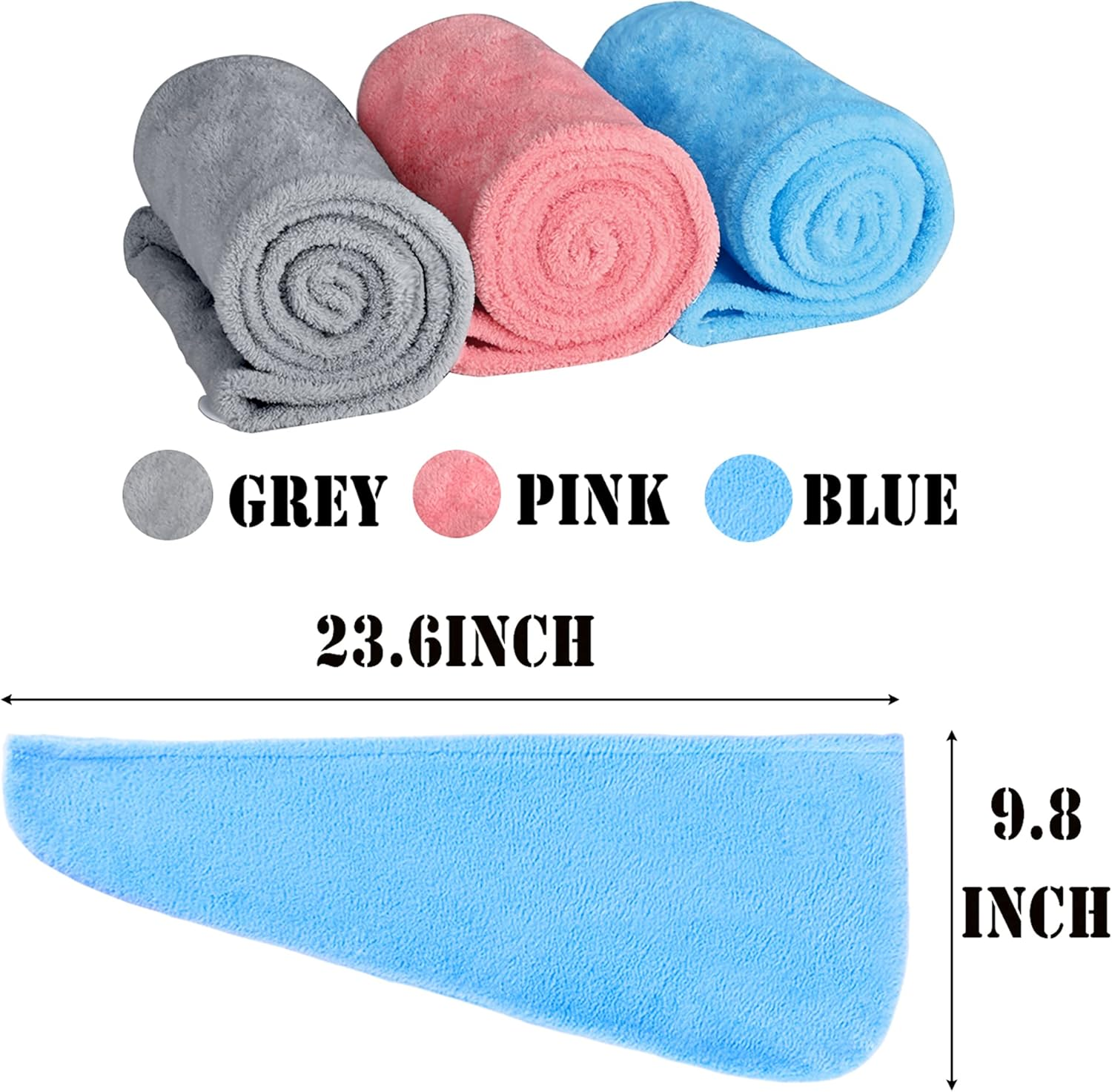 ELLEWIN Microfiber Hair Towel Wrap for Women 3 Pack,Hair Drying Turban with Button,Anti Frizz,Super Absorbent Quick Dry Hair Towels for Long Thick Short Hair
