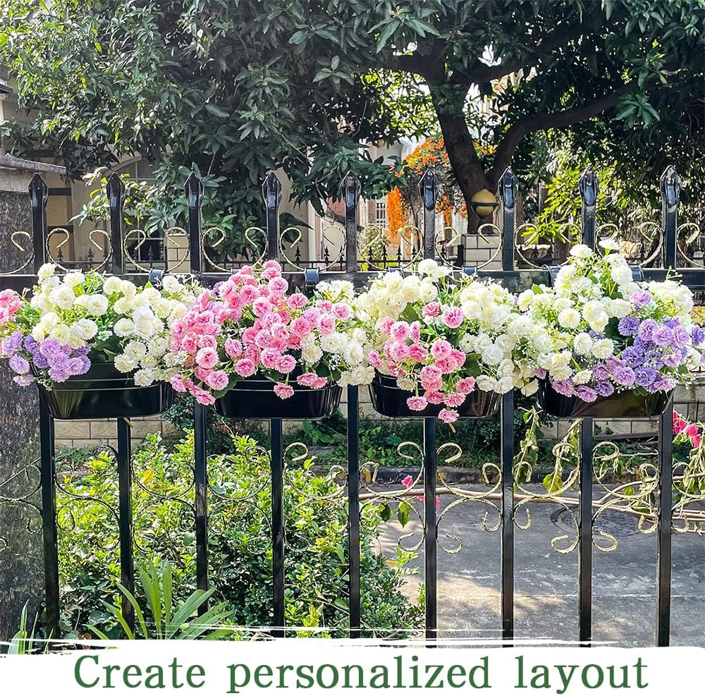 10 Pack Metal Iron Hanging Flower Pots,Oval Hanging Flower Pot,Removable Double Hooks,Balcony Hanging Flower Pots,For Porch,Railing,Balcony,Fence(Black) image number 5