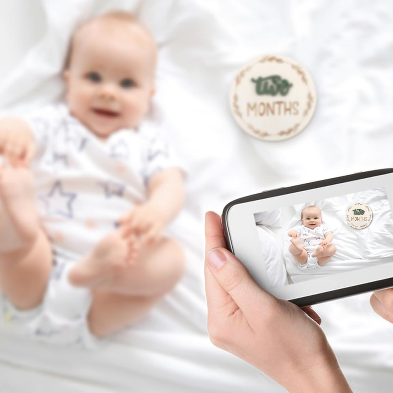 7 Pcs Baby Monthly Milestone Cards Sign, Double Sided 3D Baby Milestone Signs Baby Growth Cards Milestone Wooden Circles for Baby Boy Girls 1-12 Months Baby Milestone Pictures (Double Sided) image number 2