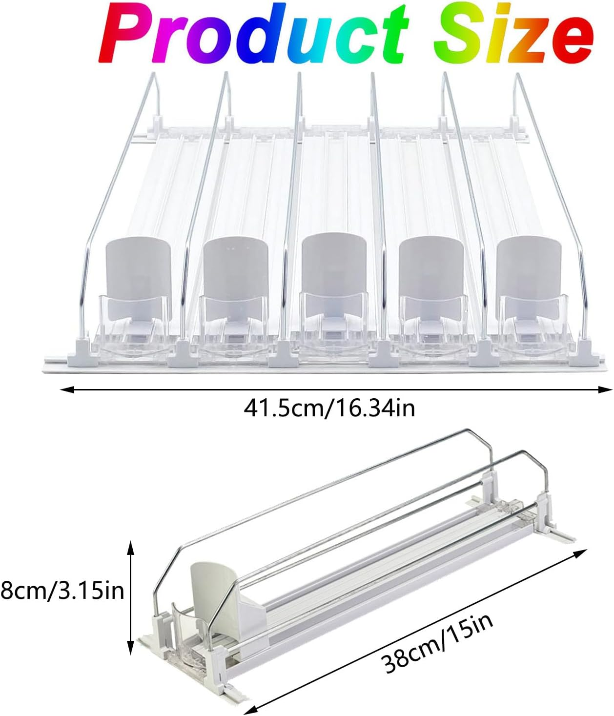 Mtxorvix Drink Organizer for Fridge, 5 Rows Soda Can Dispenser for Refrigerator, Automatic Glide Organizer for Refrigerator, Width Adjustable Drink Dispenser, Self - Pushing Soda Can Dispenser (White) image number 1