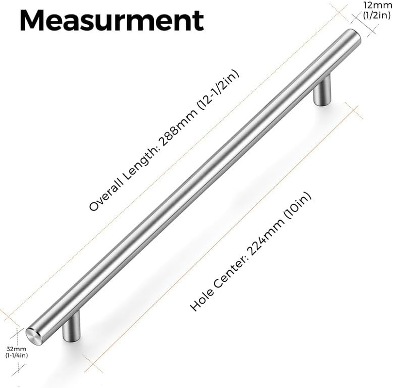 Ravinte Pack of 25 Silver Furniture Handles, T Bar Handles for Kitchen Cabinets, 224 Mm, Hole Centre, Cabinet Handles, Rustproof Stainless Steel Furniture Door Handles image number 6