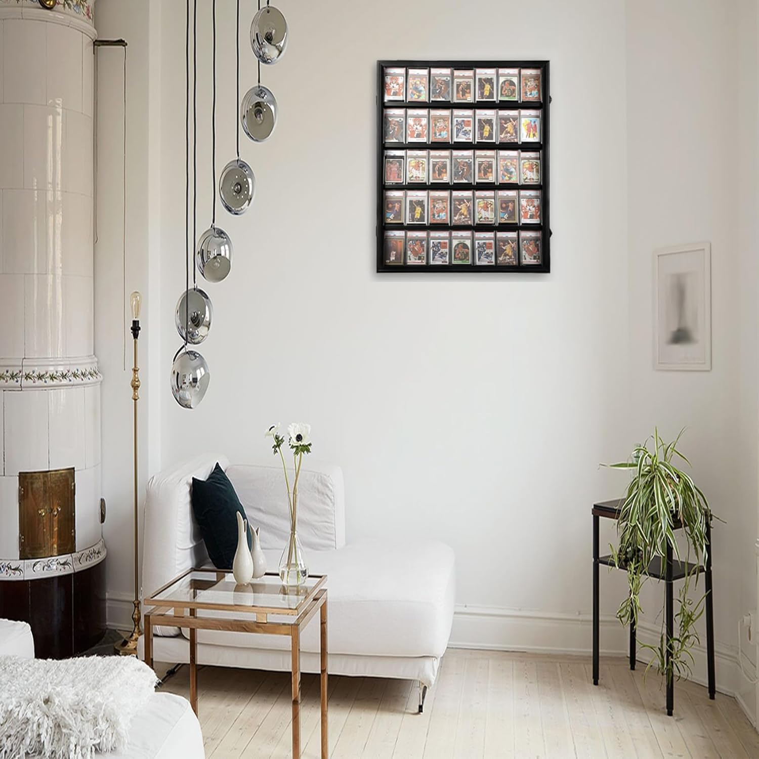 Graded Sports Card Display Case - 35 Baseball Card Display Case -Trading Card Frame Wall Display Lockable with UV Protection Acrylic Door for Football Basketball Hockey Cards,Black image number 6