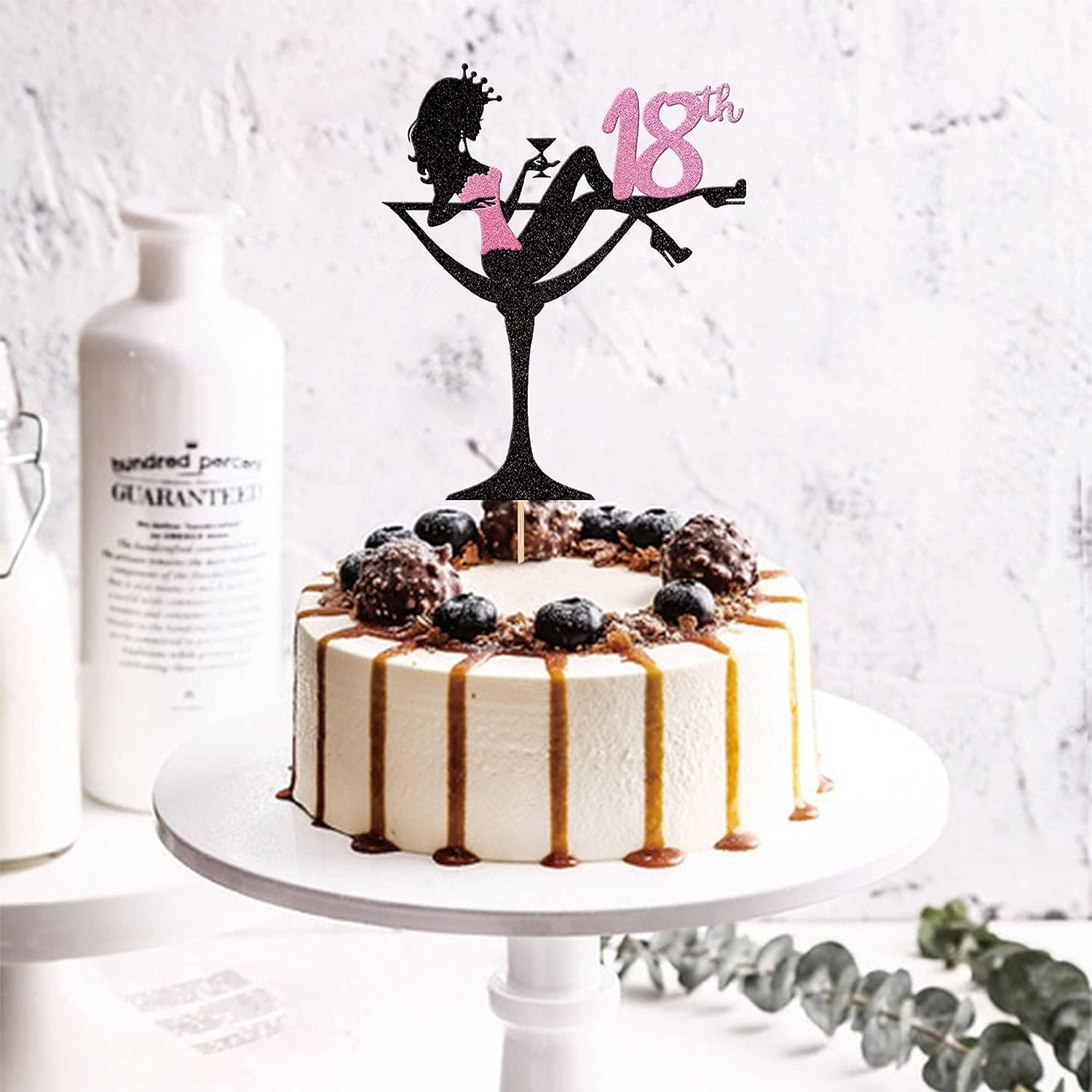 1 Pack Sitting Girl Silhouette Cake Topper Glitter Eighteen High Heel Girl Cake Pick Cheers to 18Th Cake Decorations for Makeup Spa Theme Happy 18Th Birthday Party Supplies (Pink) image number 4