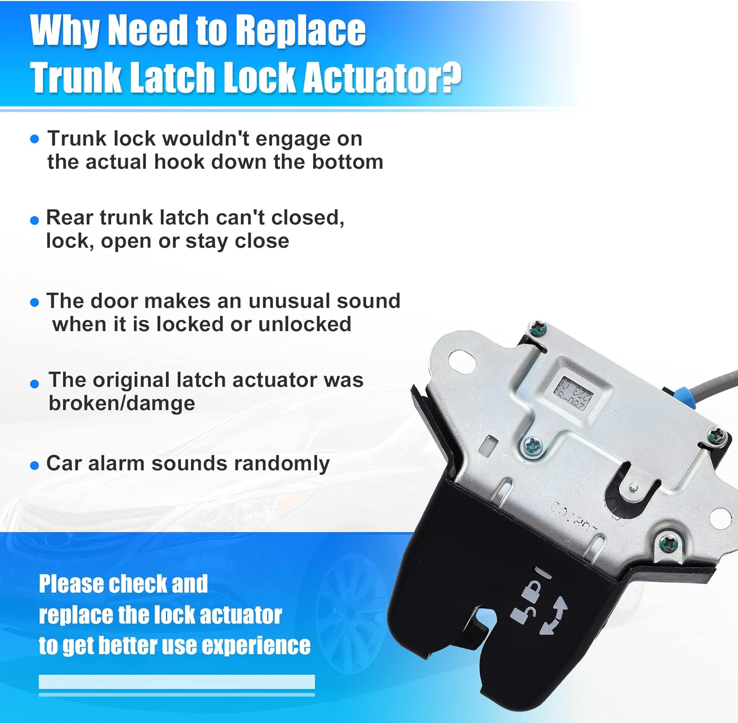 X AUTOHAUX Trunk Latch Lock Actuator 81230-C1010 for Hyundai Sonata 2015-2017 with Cable Rod Remote Trunk Tailgate Door Latch Lock Actuator Motor Rear Trunk Lid Lock Latch Actuator image number 2