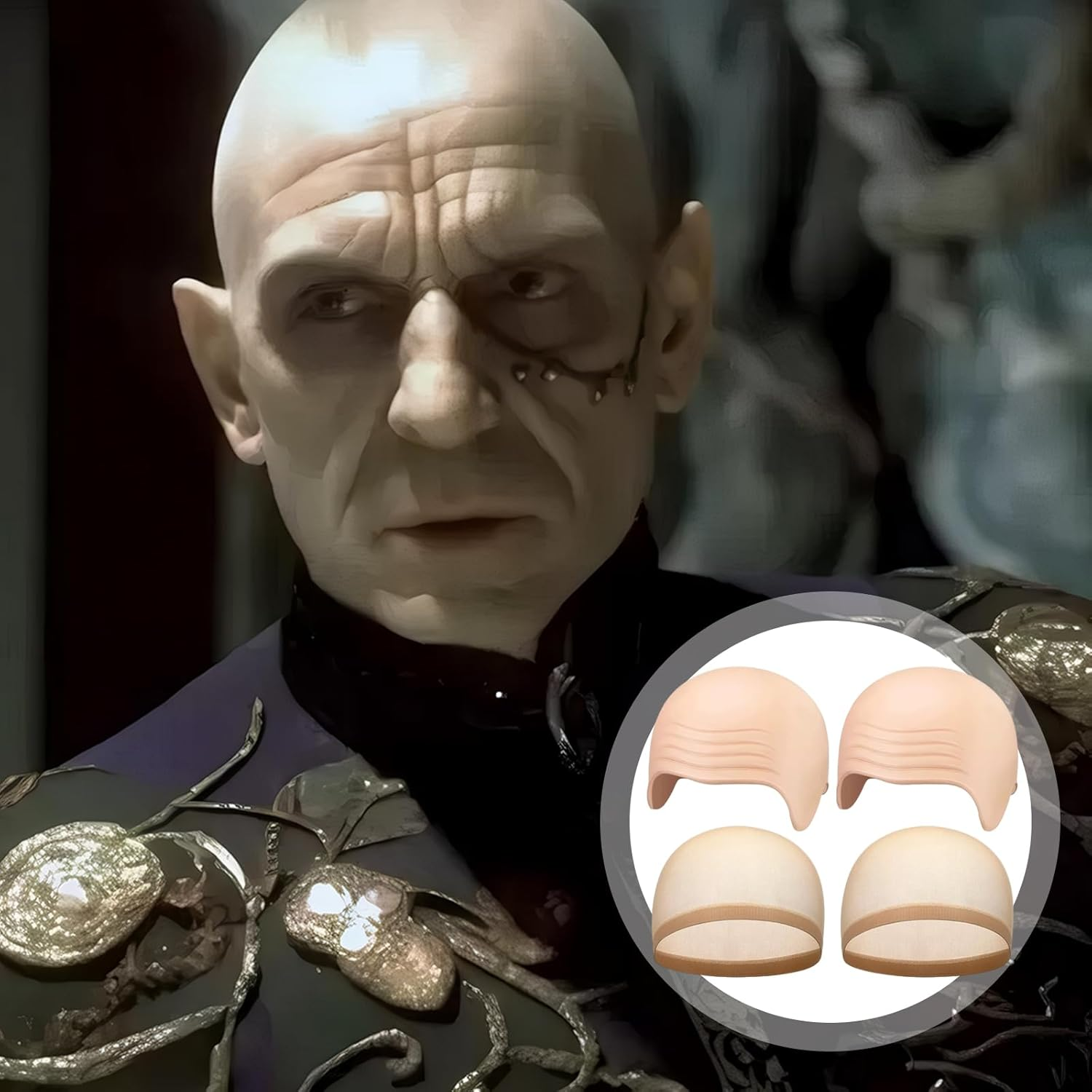 Pack of 2 Bald Cap and 2 Bald Heads, Pitbull Bald Caps, Pitbull Bald, Costume Set with Bald Head for Wig Makeup, Halloween Role Play, Costume Accessories image number 3