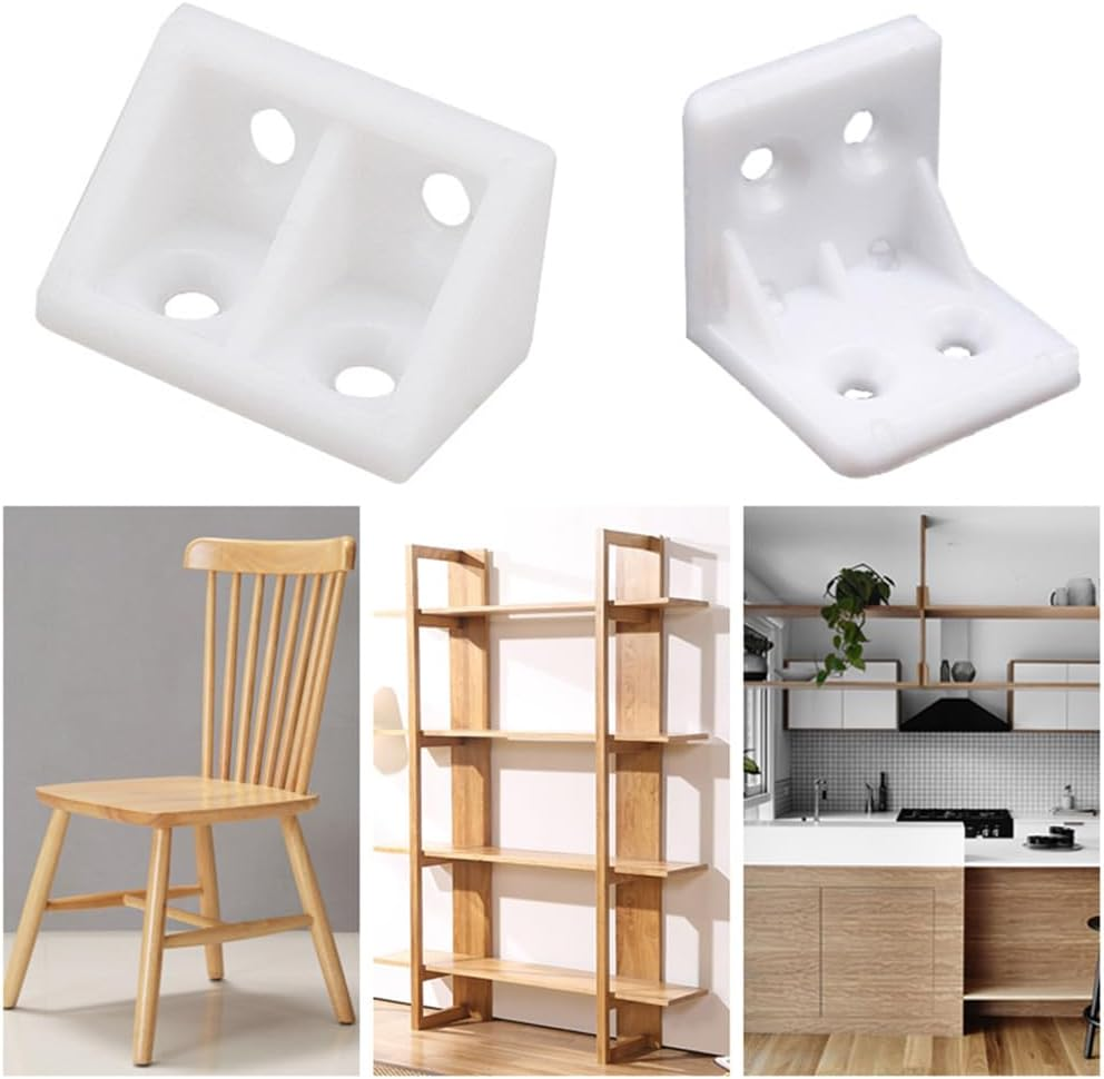 Sagasave L Angle Brackets, Plastic Furniture Corner Brace Shelf Support, 90 Degree Brackets, 10 Pieces, 33*19Mm, White, Corner Mount image number 2