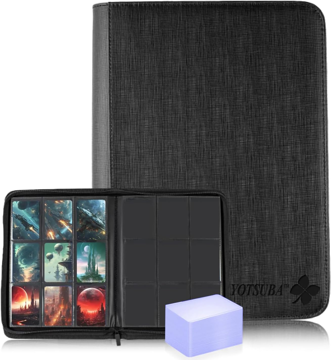 Yotsuba Toploader Binder, 9-Pocket Pages Sleeves Hold up 216 Toploaders, 25 Toploaders INCLUDED, Ringless Double-Sided Pockets for Trading Card Game, Sports, Premium Top Loader Storage image number 2
