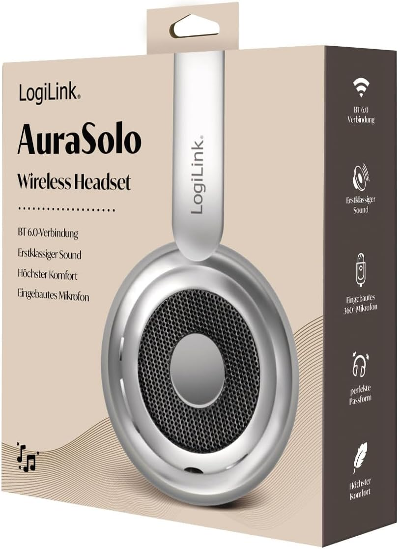 Logilink BT0072BR - BT 6.0 Aurasolo Headset with Additional 3.5 Mm AUX, Multifunction Control, 20 Hours Battery Life, Colour: Silver image number 6