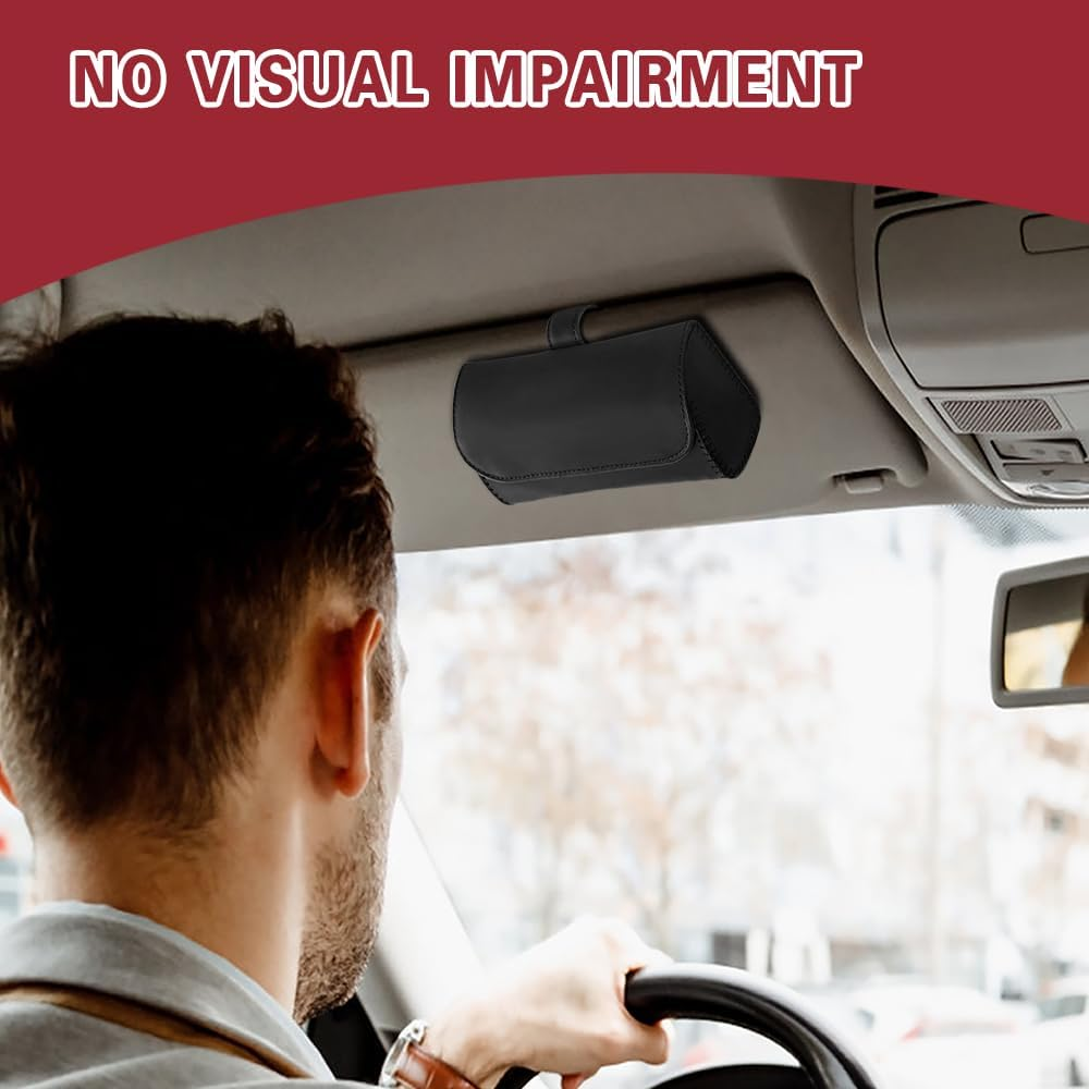 WINUERK Sunglass Holder for Car Visor, Leather Car Eyeglass Holder with Clips, Visor Accessorie Glasses Protective Storage Casef for Women Men, Universal Car Interior Accessories Fit All Cars (Black) - Brown image number 5