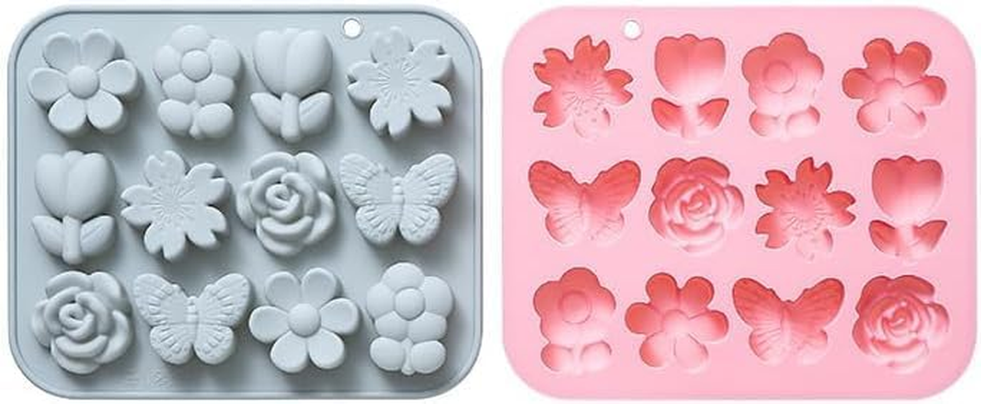 2 Pack Flower and Butterfly Silicone Cake Molds 12 Cavity 3D Flower Petals Mould Tray DIY Baking Decorating Tools for Chocolate Candy Cupcake Mousse image number 1