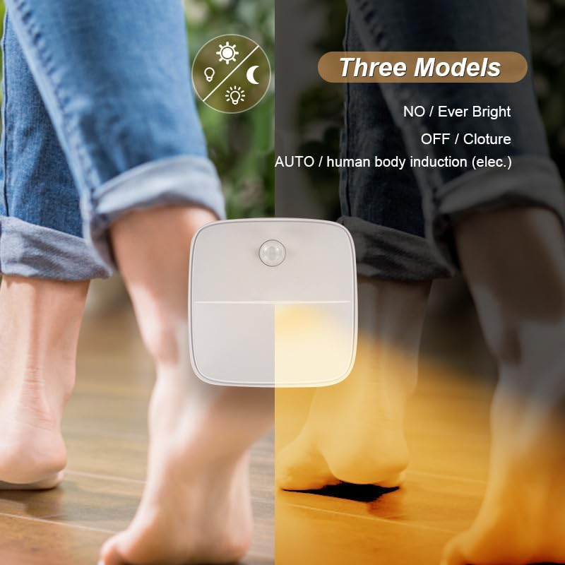 2Pack Motion Sensor Night Light, 3000K LED Night Lights Plug in with Dusk to Dawn Sensor, 0-80LM Warm White, Kids Night Lamp for Bedroom, Bathroom, Laundry, Corridor (2Pcs 3-Position Switch) image number 2