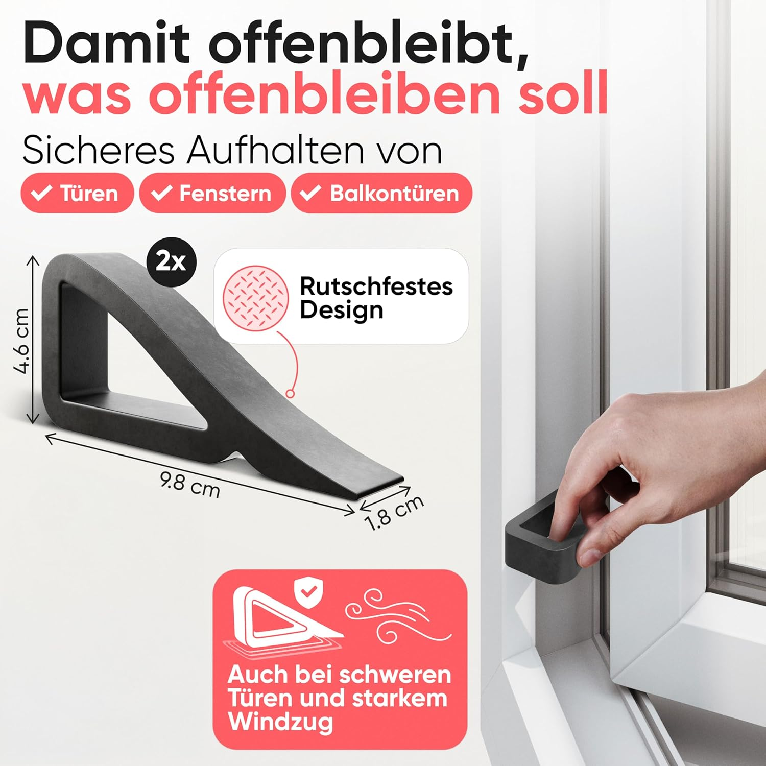 Loumaxx Window Stopper for Airing - Door Wedge - the Allrounder in Window Wedges and Door Stopper Floor - Window Stopper Rubber - Pack of 2 in Black image number 4