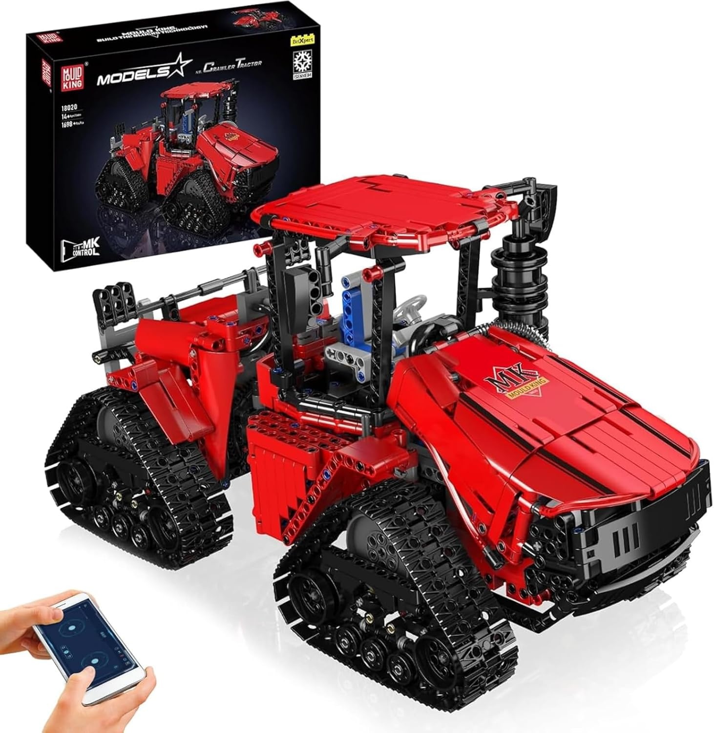 Mould King 18020 Pneumatic Tracked Tractor Vehicle Building Set, Remote Control Car Model Block Kit MOC, STEM Gift Toy to Build for Boys Girls Aged 14+ 1698Pcs image number 1